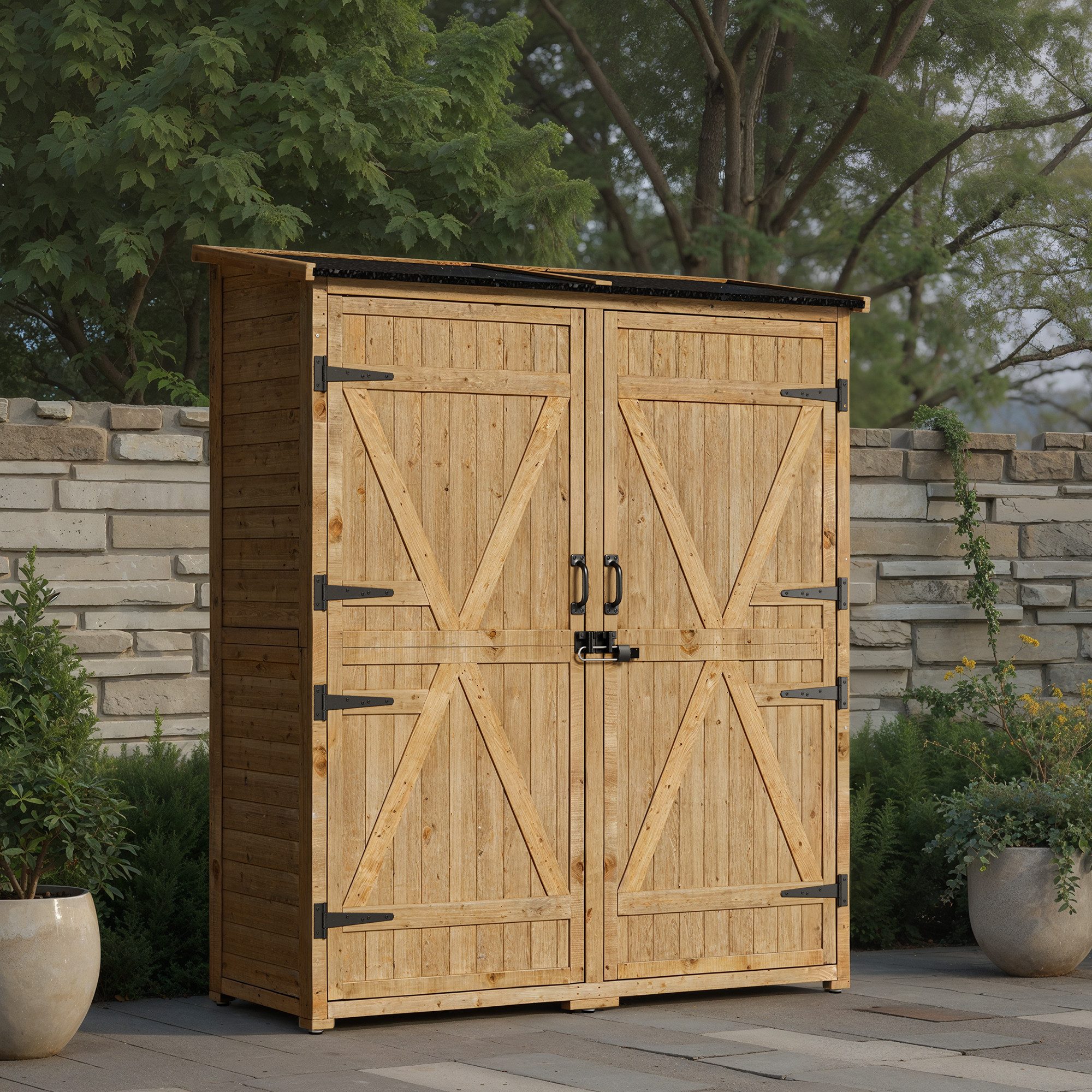 Bealife Gerätehaus Gartenschrank aus Holz, 140 x 50 x 162 cm