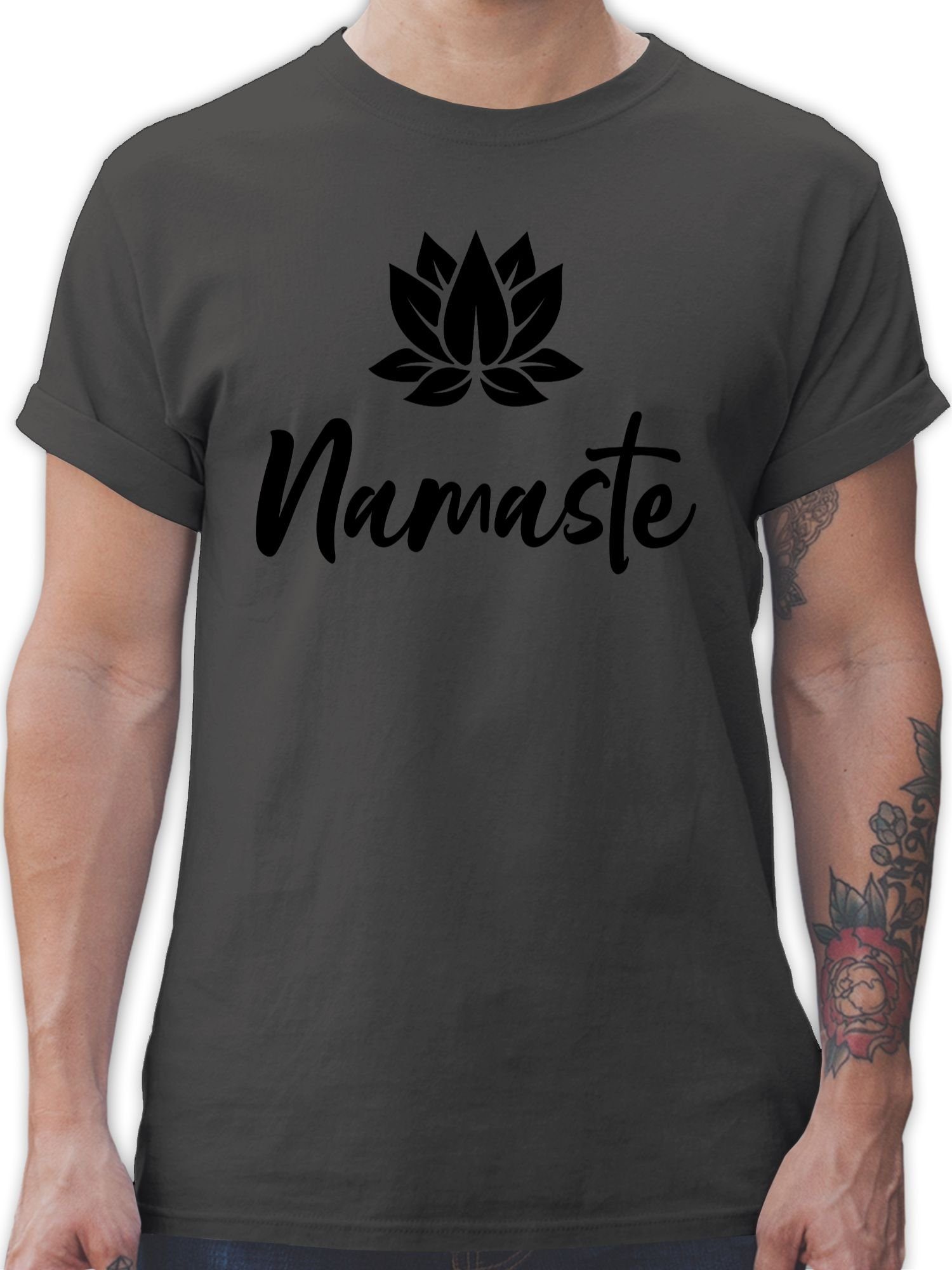 Shirtracer T-Shirt Namaste mit Lotusblüte schwarz Yoga und Wellness Geschenk 01 Dunkelgrau