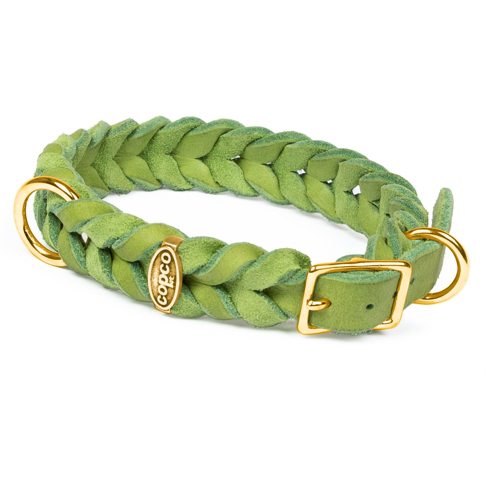 CopcoPet Hunde-Halsband Fettlederhalsband mit Dornschließe verchromt und Messing, Messing, Leder, Geflochten, Handarbeit