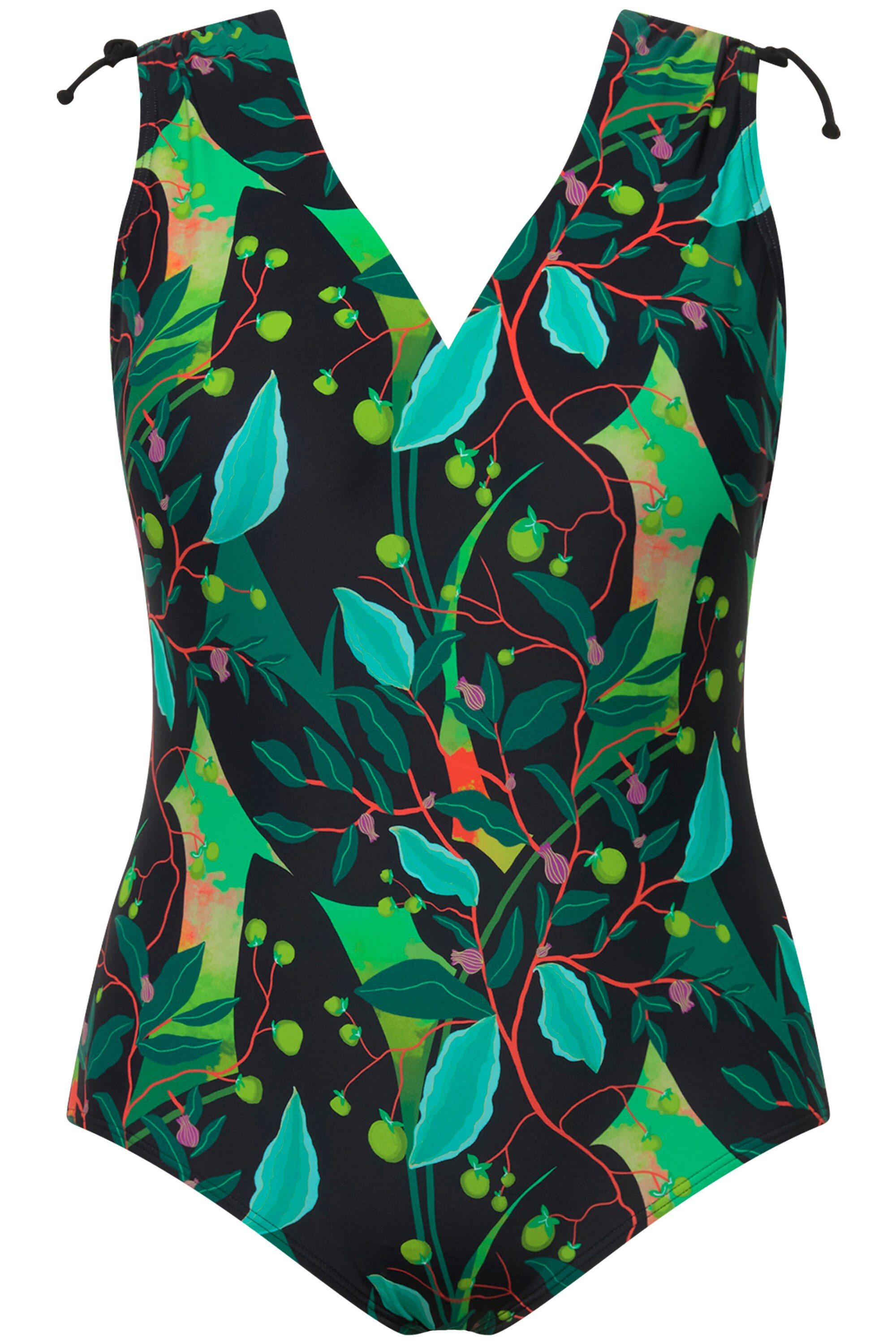 Ulla Popken Badeanzug Badeanzug Blätter geraffte Schulter Softcups günstig online kaufen