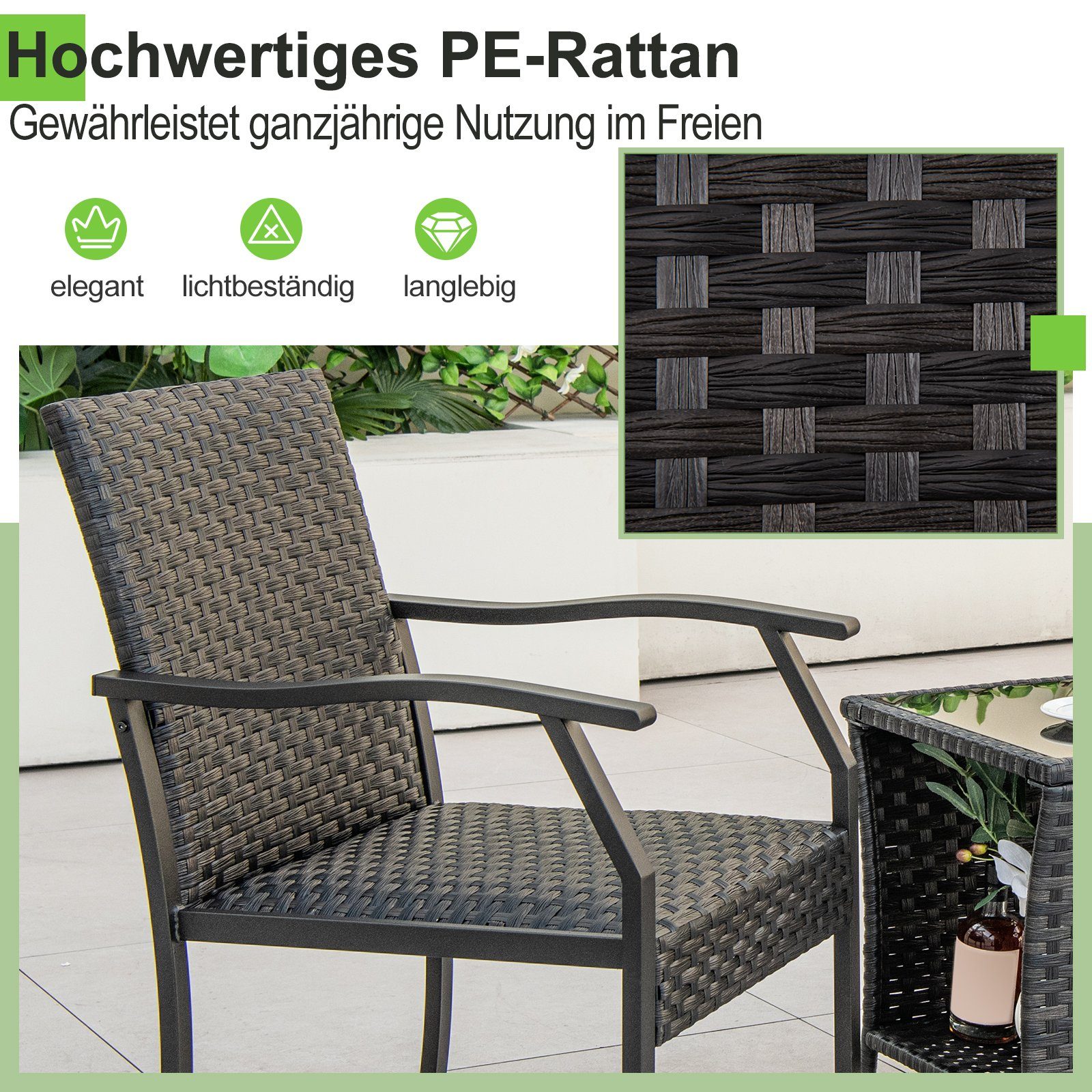 COSTWAY Balkonset, (3-tlg), Polyrattan Balkonmöbel für günstig online kaufen