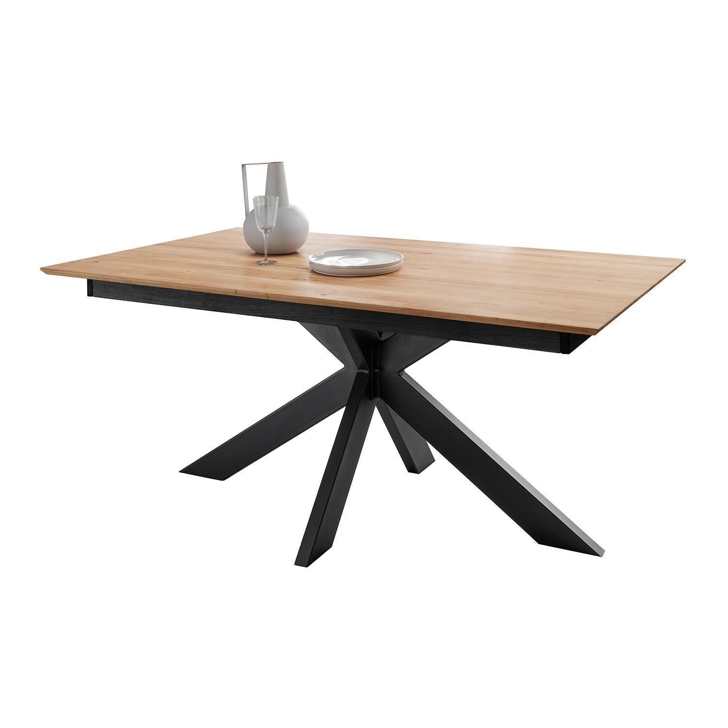 G+K Möbelvertriebs GmbH Esstisch TI-0635, Braun, Schwarz, Wildeiche massiv geölt, Metallgestell, Ausziehbar, B 160/245 x H 75 x T 90 cm