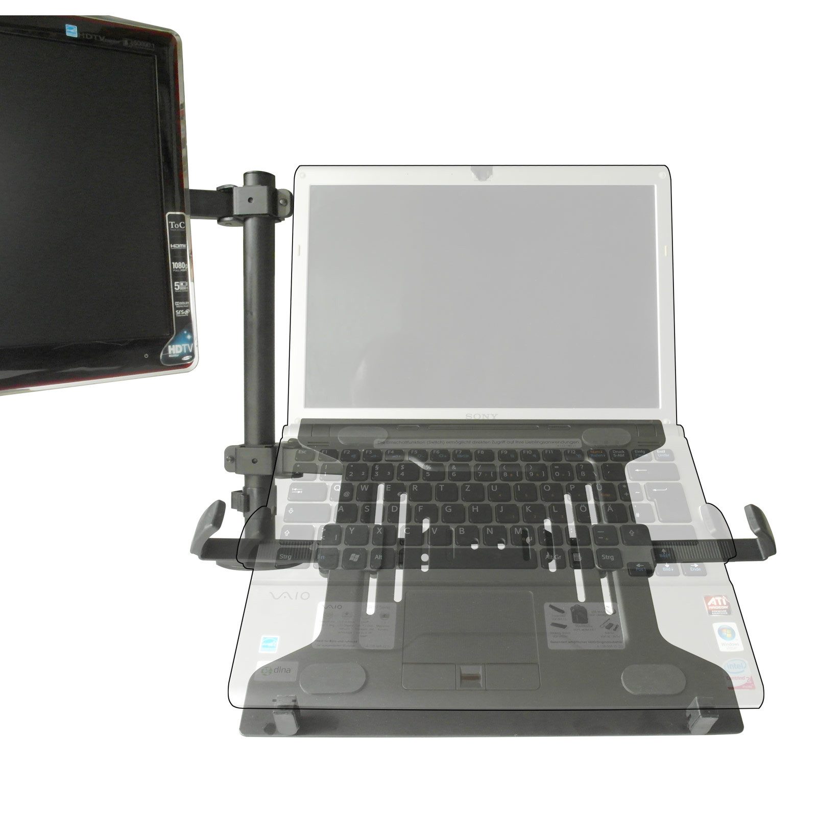 Drall Instruments Monitor-Halterung LT15-IP27B, (bis 32 Zoll, 1-tlg., Tischhalterung mit LCD LED Monitor Halter und Laptop Notebook Ablage) – Bild 5 von 5