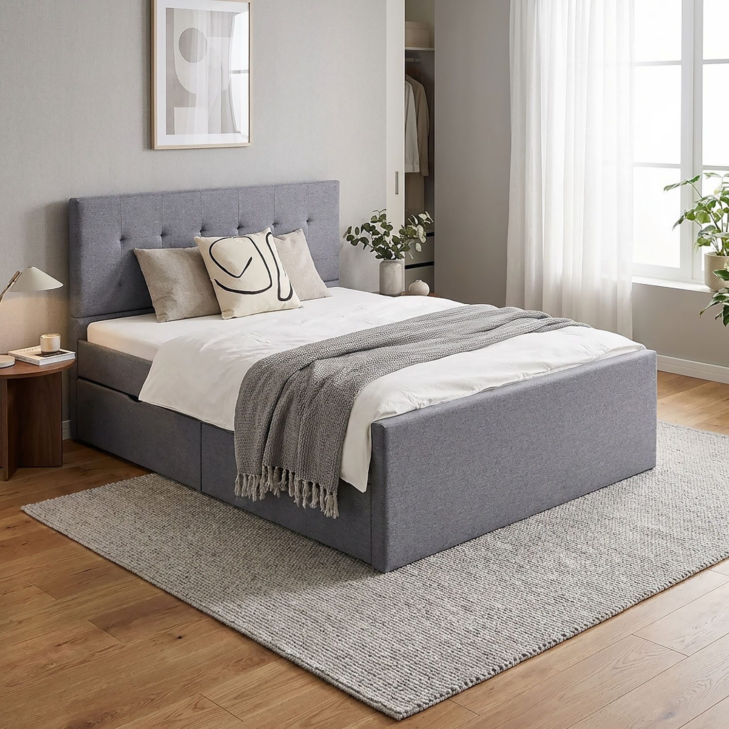 Homestyle4u Polsterbett 90x200 120x200 140x200 Doppelbett Bettgestell Stauraum mit Kopfteil (Set, Set, mit 2 Bettkästen / Schubläden), 120x200, mit Stauraum