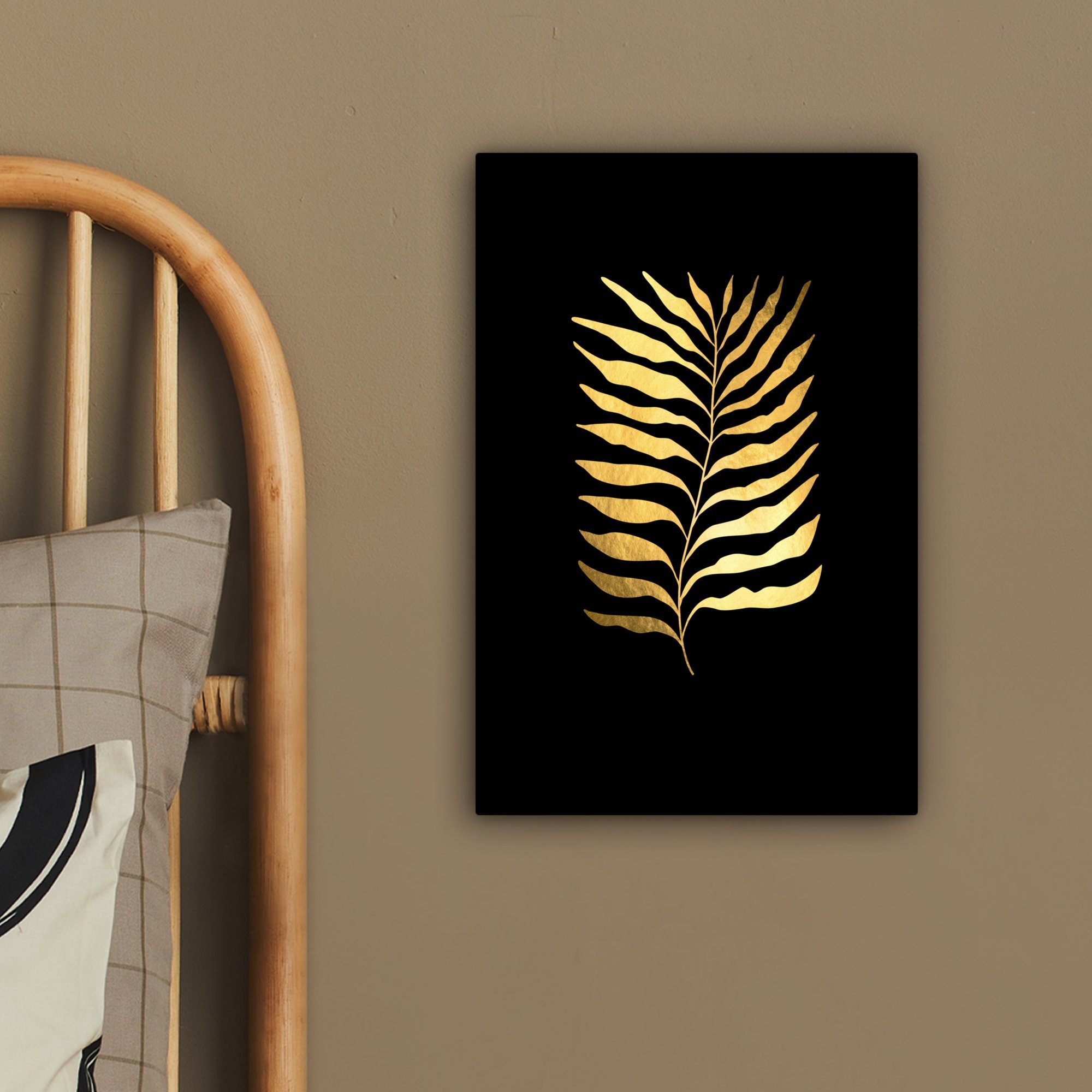 (1 Zackenaufhänger, cm Luxus Leinwandbild Gold bespannt Design, Gemälde, - fertig inkl. St), - Natur Blätter Leinwandbild - OneMillionCanvasses® - 20x30