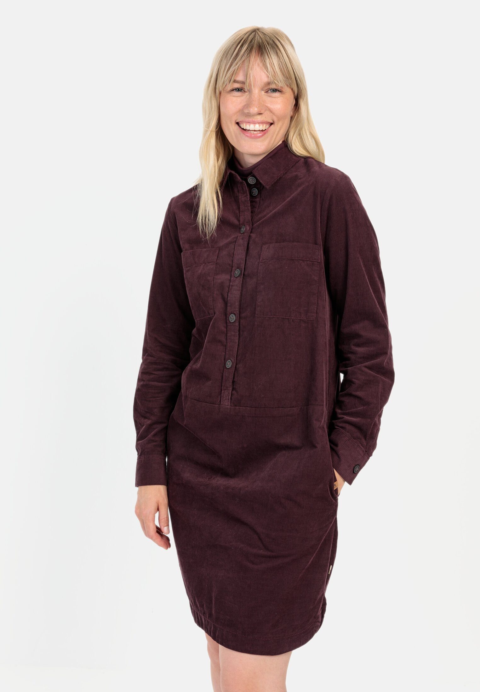 camel active Cordkleid aus reiner Baumwolle Langarm Button-Down Markenlabel günstig online kaufen