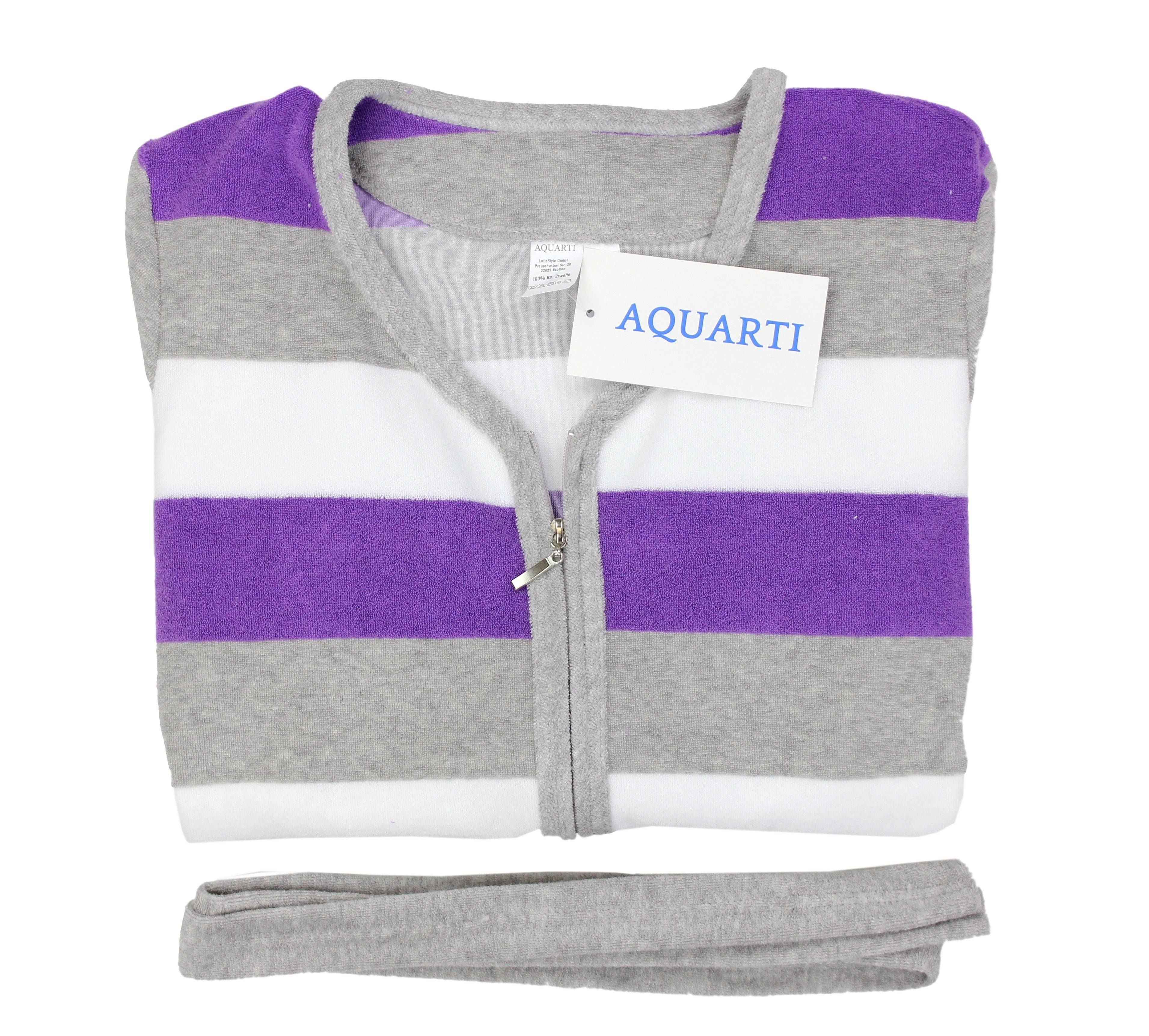 Aquarti Damenbademantel Aquarti Morgenmantel Kurz mit Damen Streifen Reißverschluss Violett