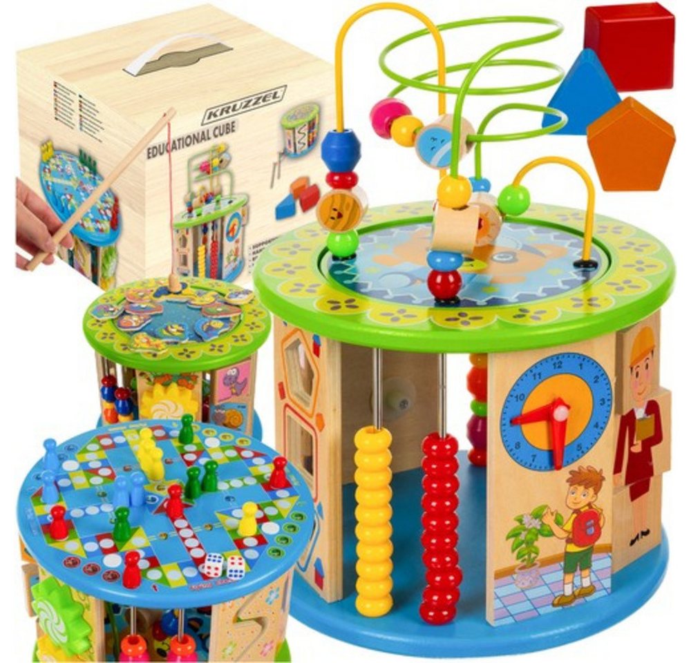 KRUZZEL Lernspielzeug Lernwürfel Holzspielzeug (Spar-Set, 1-St., pädagogisch kreativ), 11 Aktivitäten zur Förderung motorischer Fähigkeiten