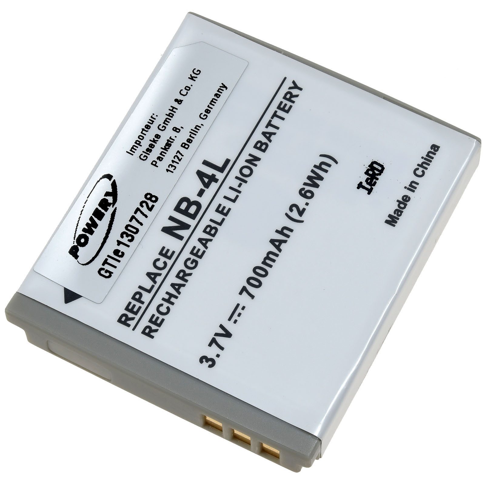 Powery Akku für Canon Typ NB-4L Kamera-Akku 700 mAh (3.7 V)