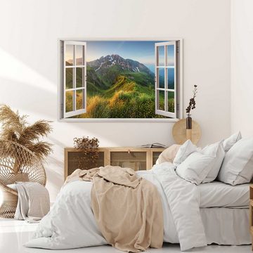 Sinus Art Leinwandbild Wandbild 120x80cm Fensterbild Berge Gebirge Natur Alpen Wiesen, (1 St)