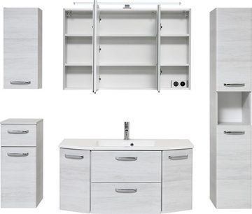 Saphir Badmöbel-Set Quickset 936 5-teilig, Mineralmarmor-Waschtisch mit LED-Spiegelschrank, (Set, 5-St), Badezimmer Set inkl. Türdämpfer, 9 Türen, 1 Klappe, 1 Schublade