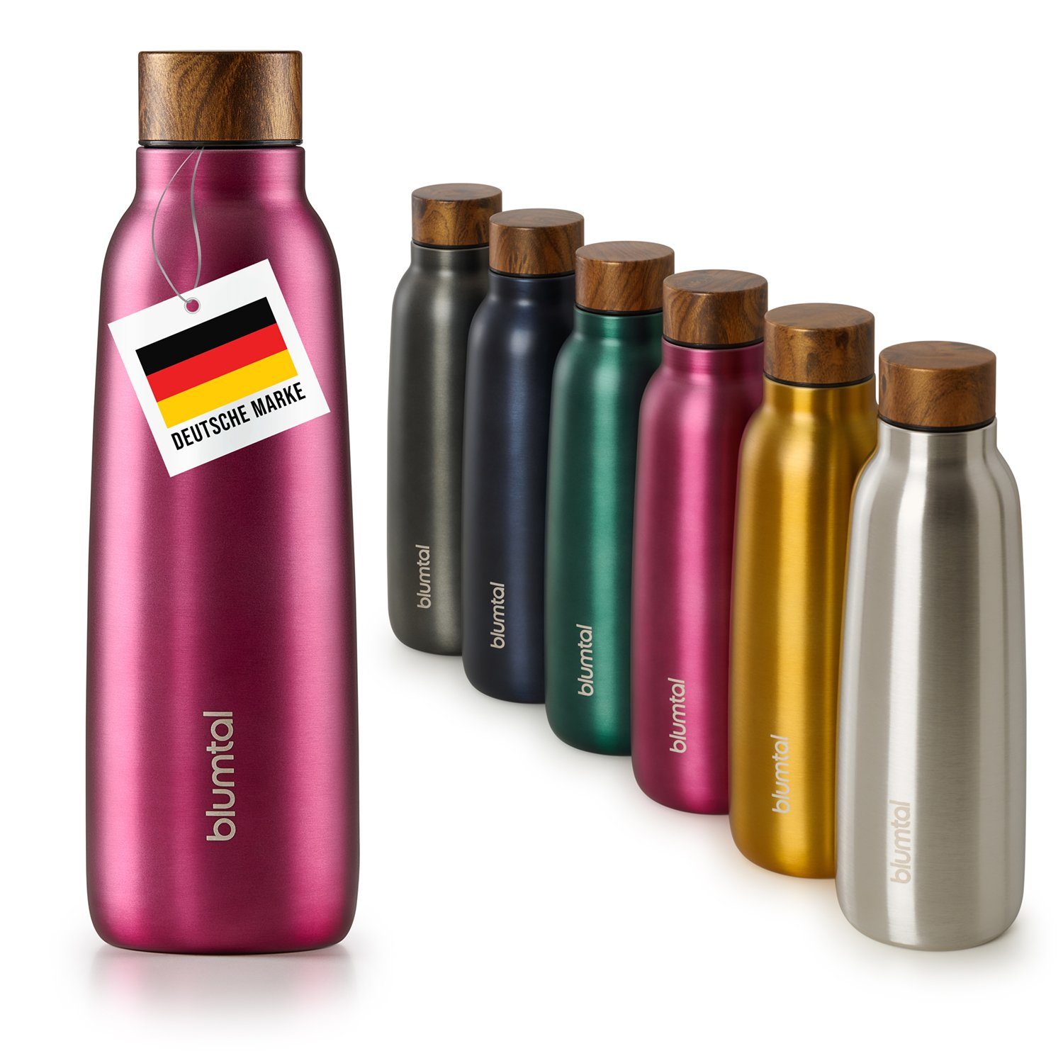 Blumtal heiß/24h - Trinkflasche Ray - auslaufsichere Isolierflasche Berry Isolierflasche, 500ml Edelstahl BPA-frei, hält kalt 8h Pink