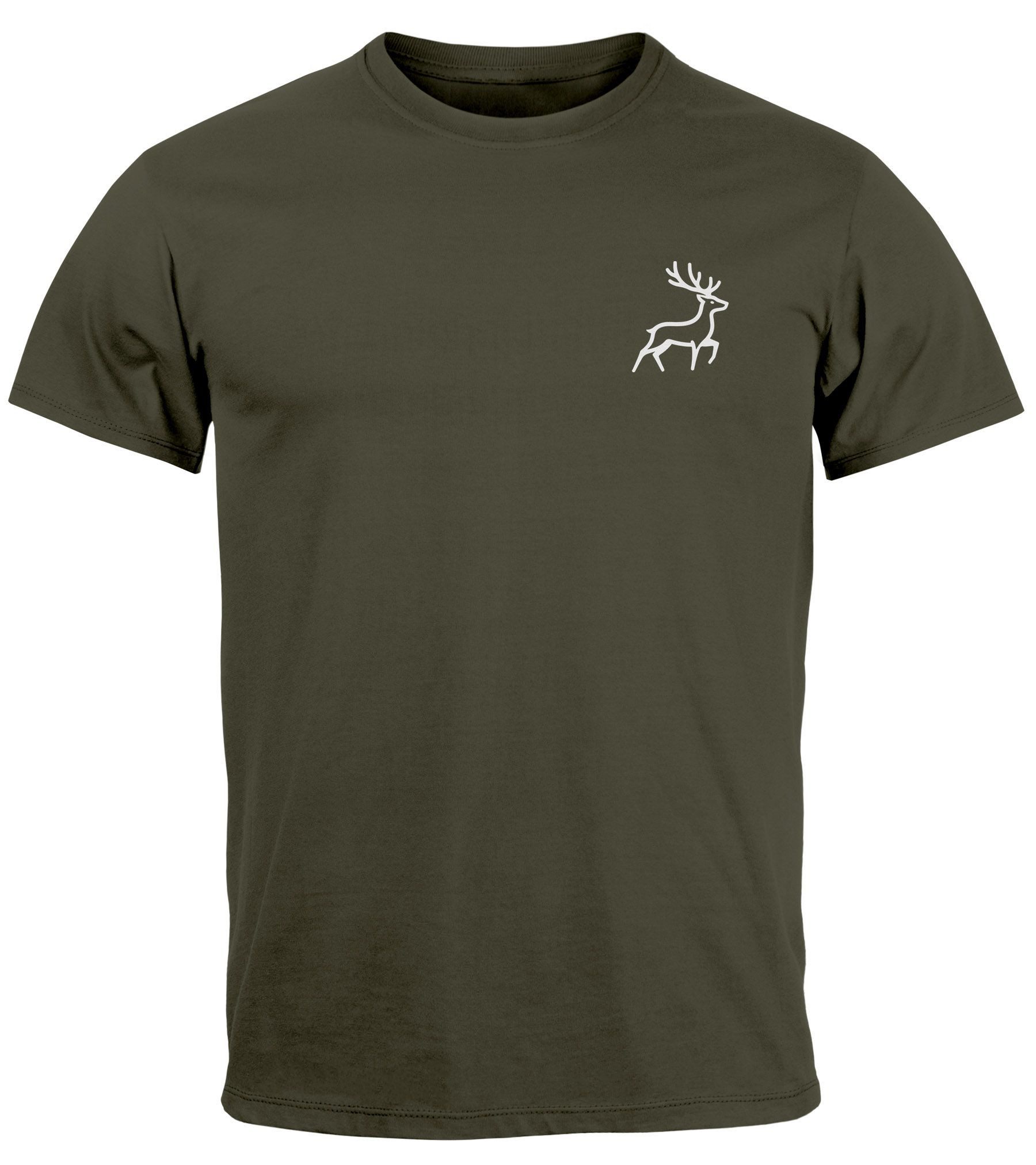 Neverless Print-Shirt Herren T-Shirt Hirsch Wald-Tiere Printshirt Logo Aufd günstig online kaufen