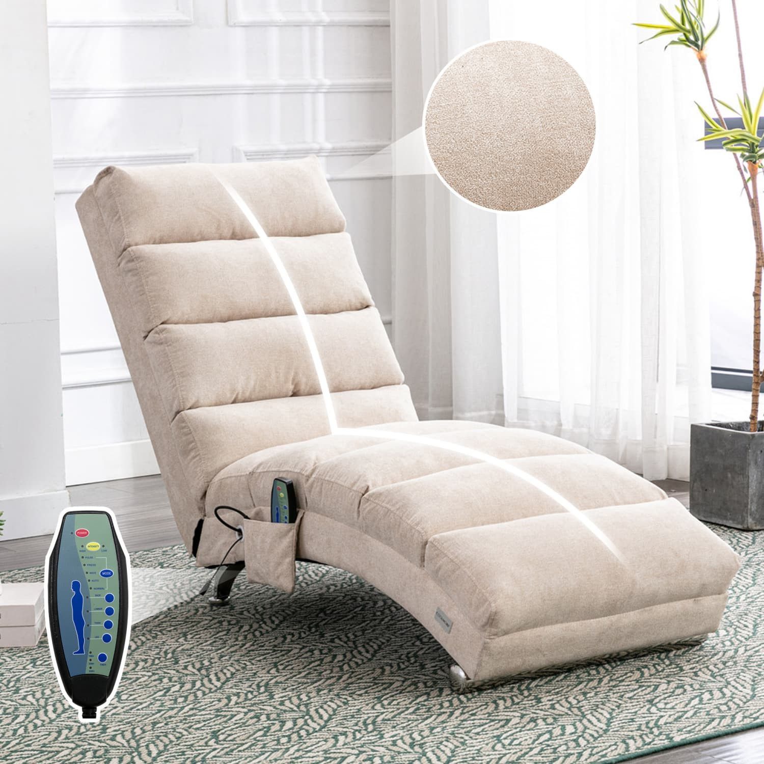 autolock Relaxliege Entspannungsliege,feststehendes Liegesofa mit Ganzkörperunterstützung, sanfter Vibrationsfunktion und Seitentaschen, moderne Wohnzimmermöbel
