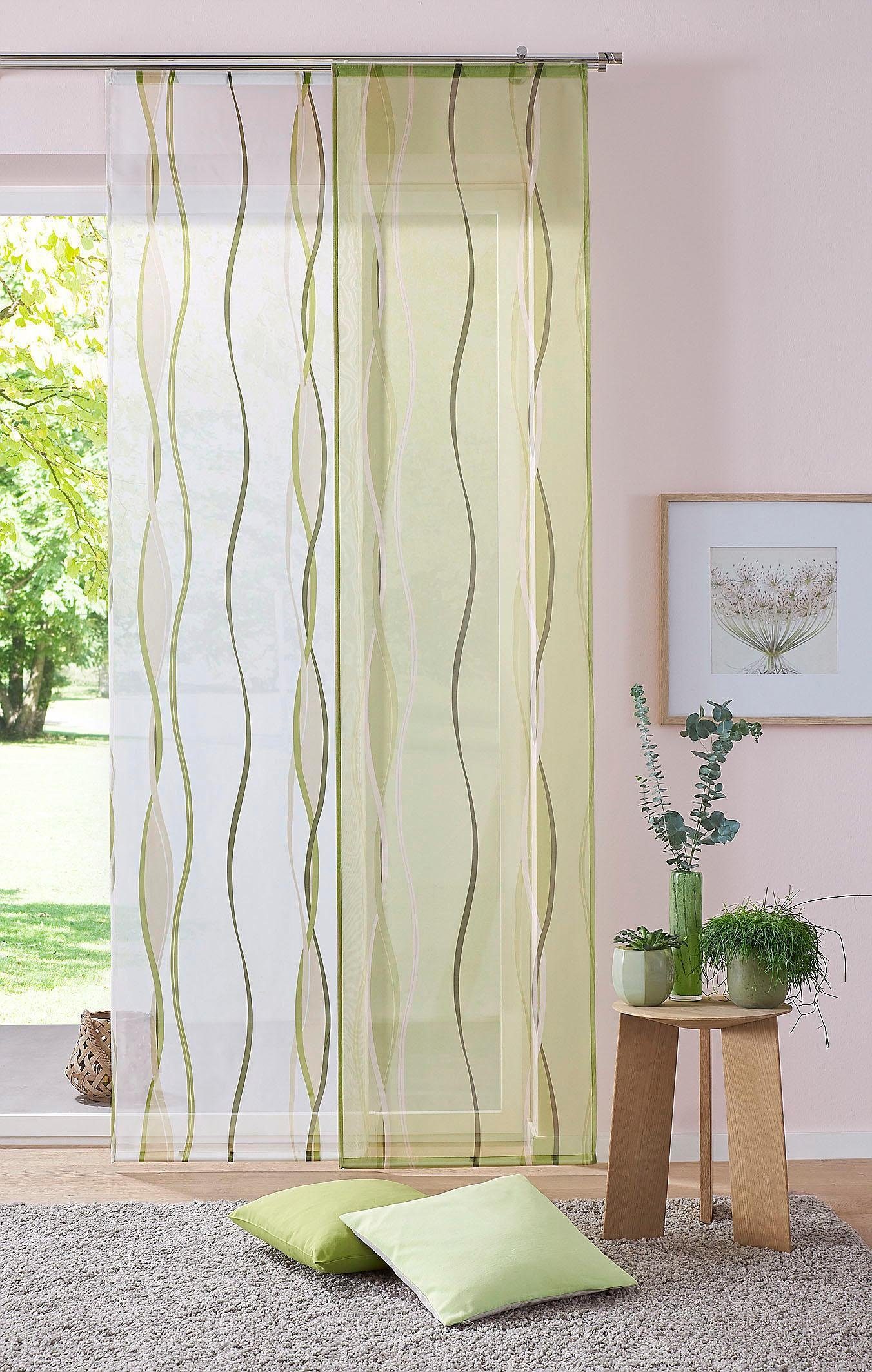 OTTO home Schiebegardine Dimona (2 St), Klettschiene, transparent, Polyester, 2-er Set, Fertiggardine, mit Befestigungszubehör, Wellen
