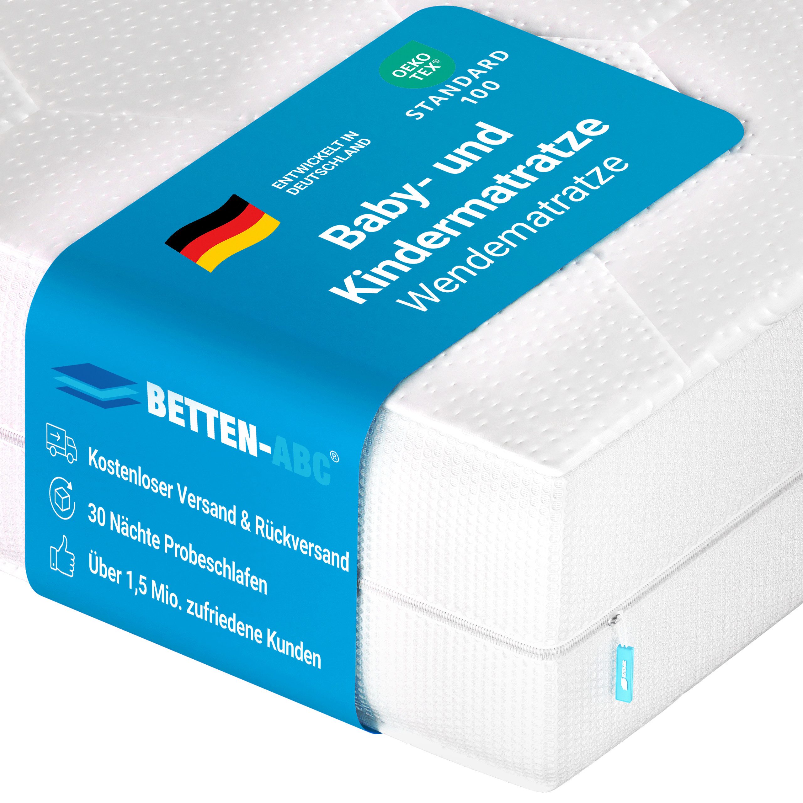 Kindermatratze Betten-ABC Mini-Duo – mit Baby- und Kleinkindseite, Betten-ABC, 12 cm hoch, Babyseite: bis ca. 1 1/2 - 2 Jahren, Juniorseite: ab ca. 2 Jahren