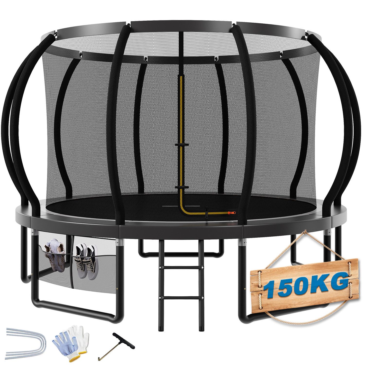 HOMALL Gartentrampolin Kindertrampolin Ø305/366, Gewicht 150kg, Ø 366 cm, (228 cm, Ø 228/305/366/427 cm, mit Sicherheitsnetz und Leiter, 360° Schutzgitter)