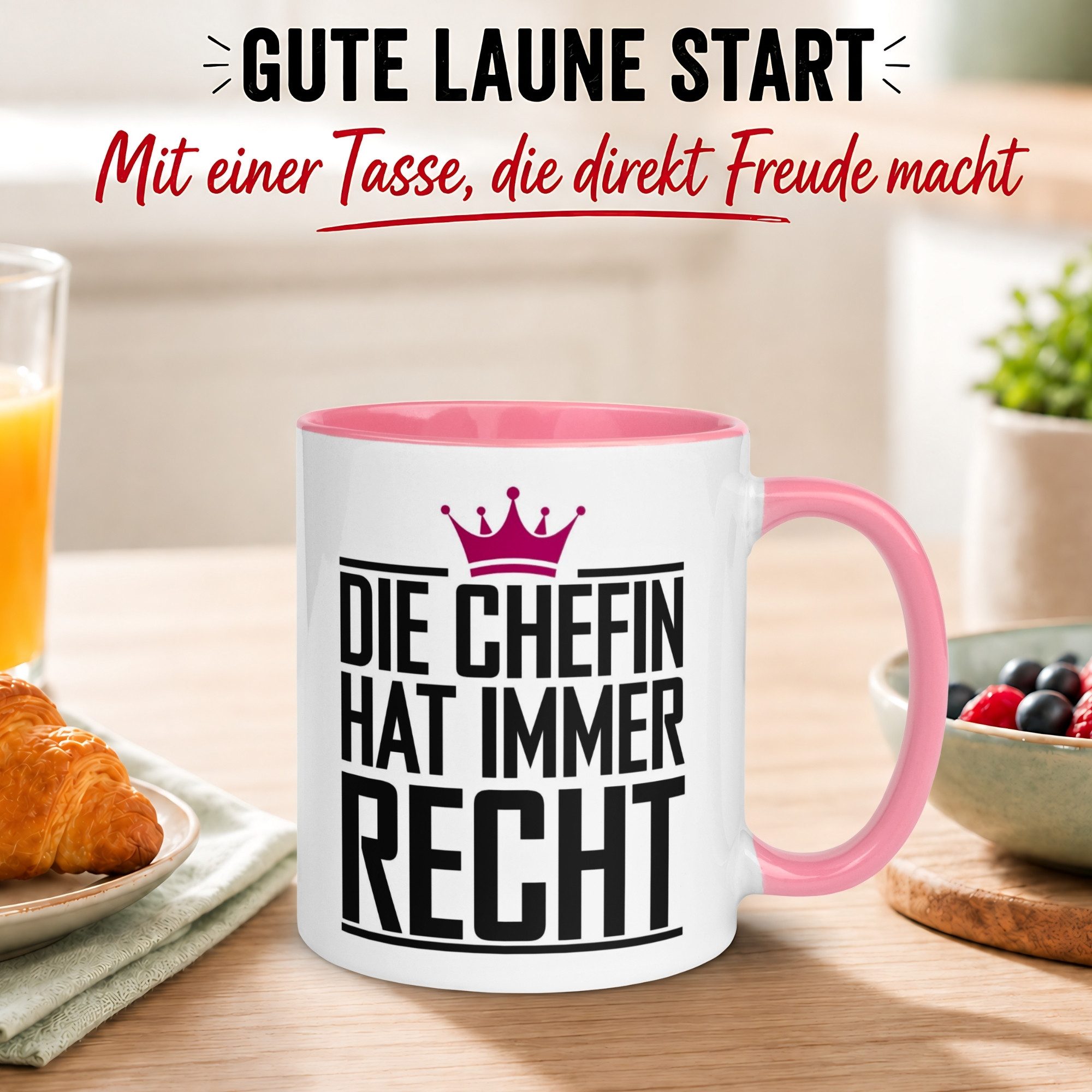 Momentals Tasse Chefin – Die Chefin hat immer Recht – Lustiger Geschenk Becher Chefin, Gratis Versand · Links-&Rechtshänder · Spülmaschinenfest