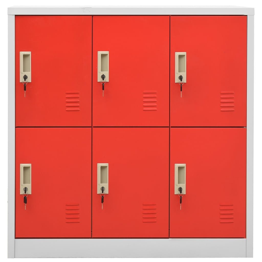 furnicato Kleiderschrank Schließfachschrank-Set 90x45x92,5 cm in Hellgrau und Rot aus Stahl