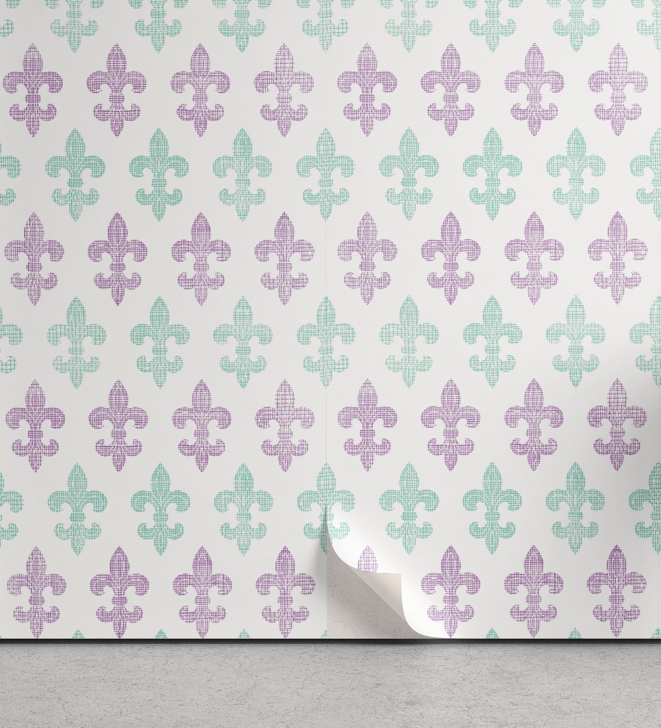 Abakuhaus Vinyltapete selbstklebendes Wohnzimmer Küchenakzent, Fleur De Lis Grunge Pastellblick