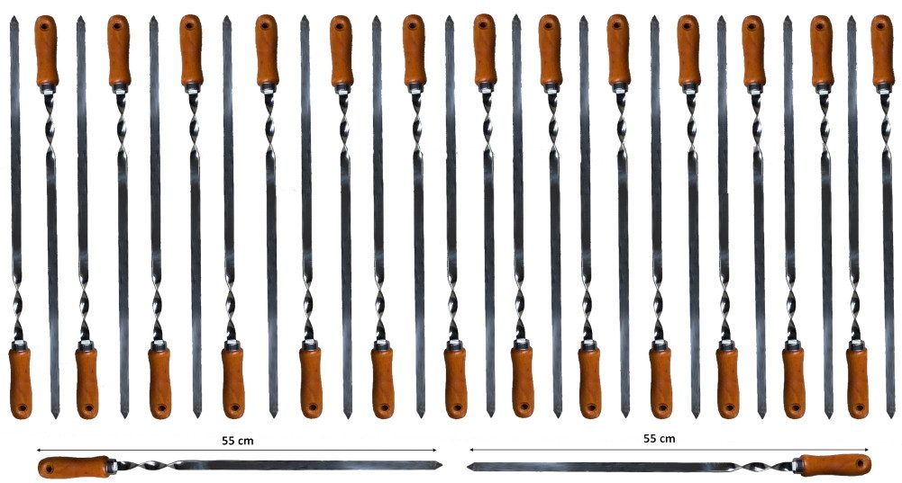 walexo Grillspieß Grillspieße Schaschlikspieße Edelstahl 550x10x2mm mit Holzgriff (28-St)