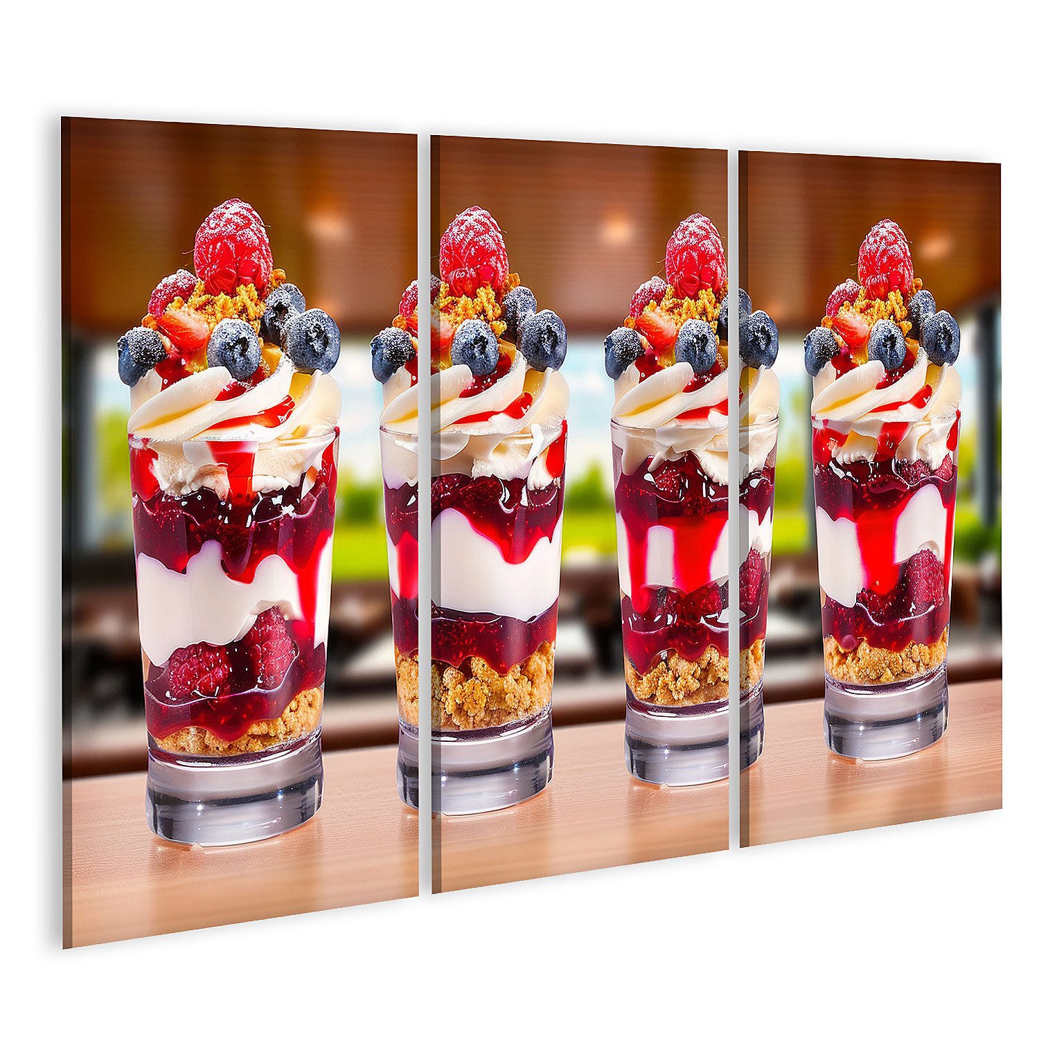 islandburner Leinwandbild, Beerenglasdesserts mit Sahne und Keksbrösel