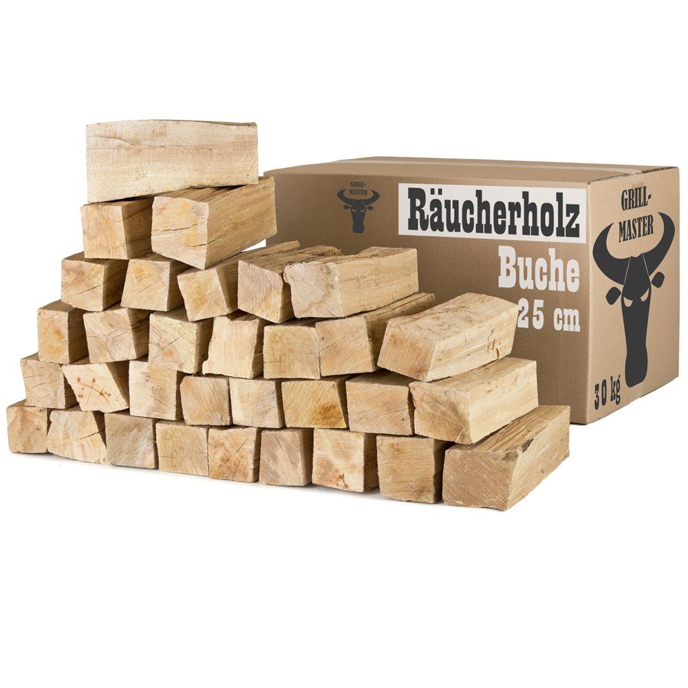 Grillmaster Kaminholz Räucherholz 30 kg Smoker Buchenholz ohne Rinde Smoke 25 cm Brennholz, 30 kg
