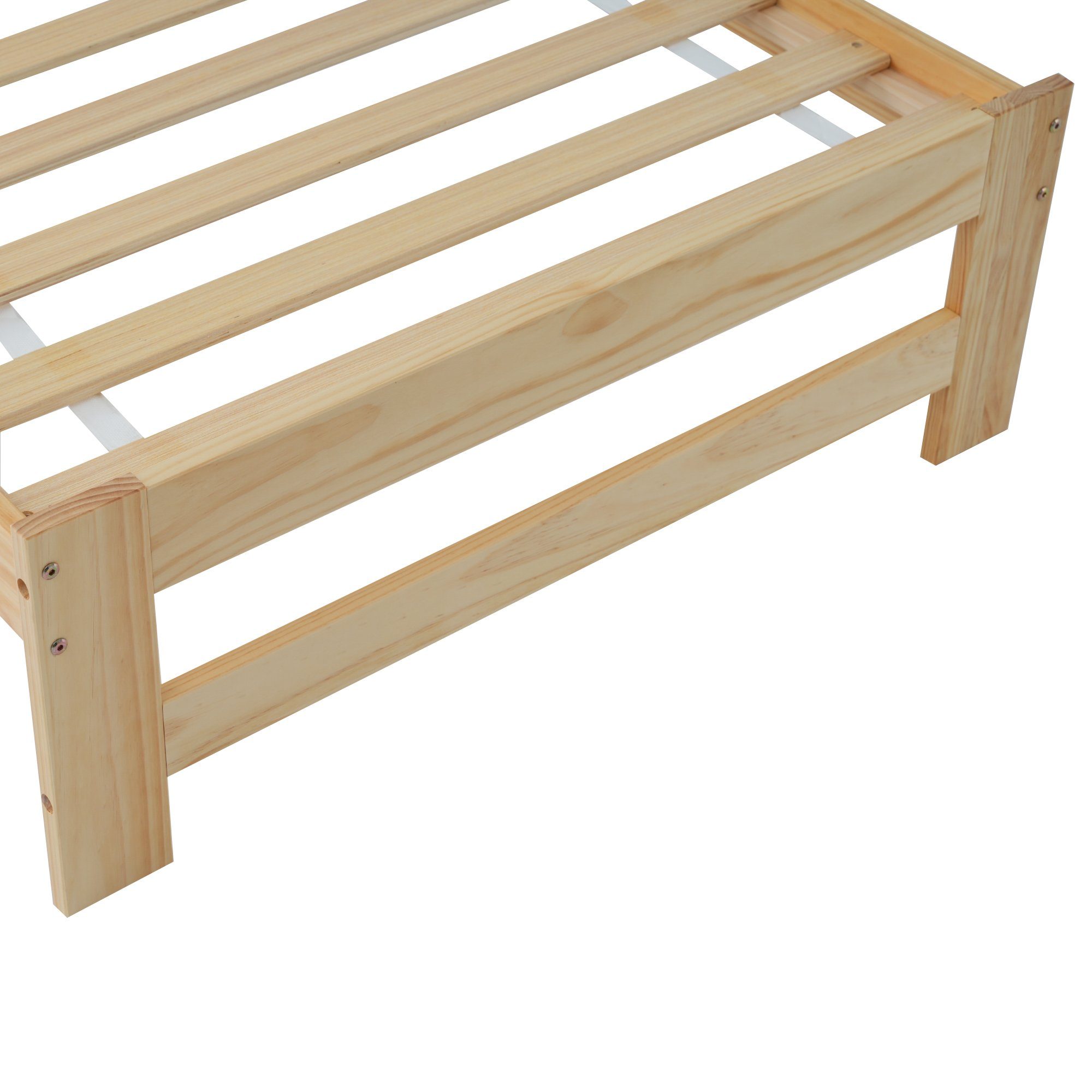 Massivholzbett (Futonbett), Einzelbett mit Kopfteil und Lattenrost, 90x200 cm