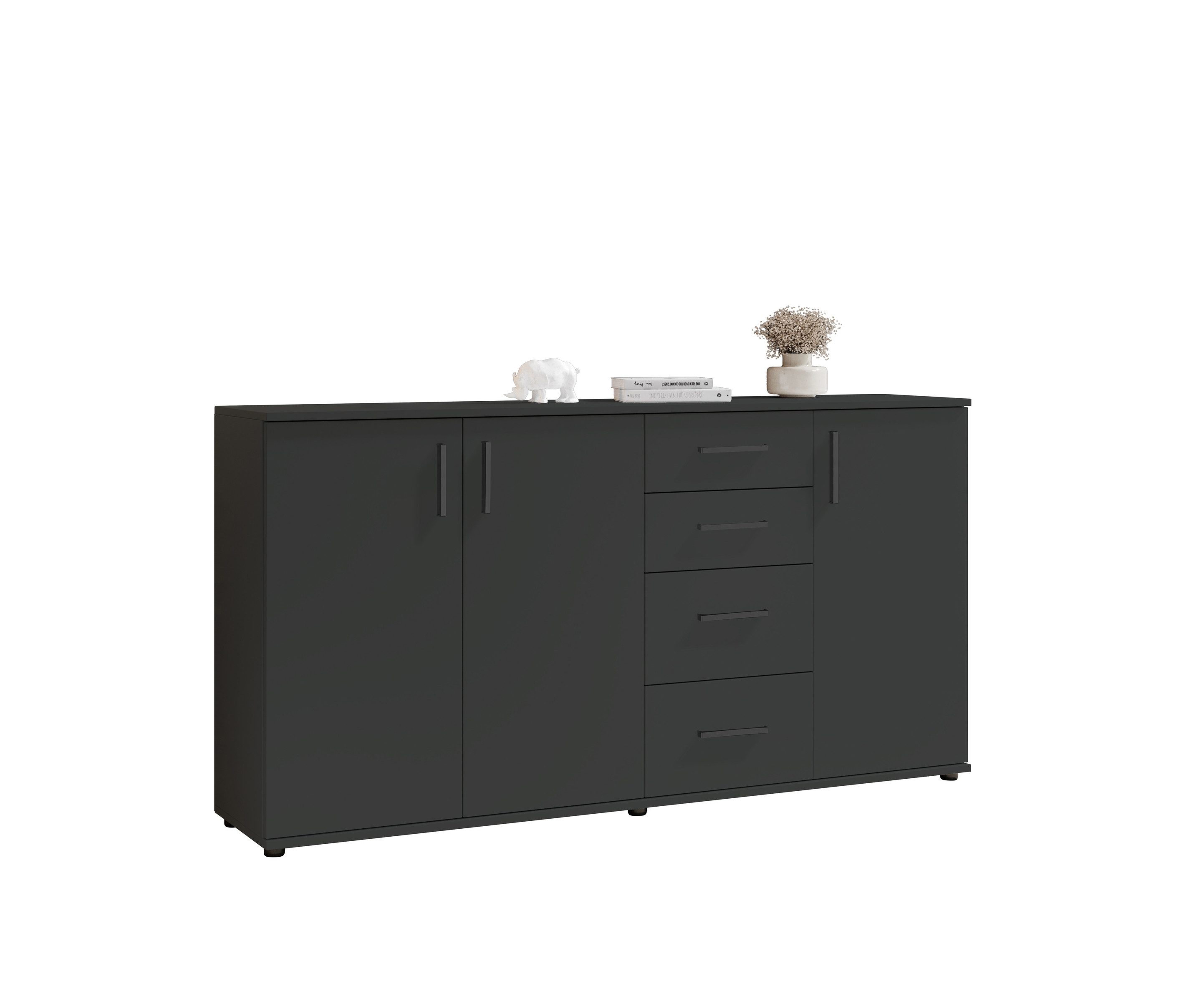 PREISBRECHER Sideboard BC 1040, 3 Türen, 4 Schubladen, anthrazit - 160x84x3 günstig online kaufen