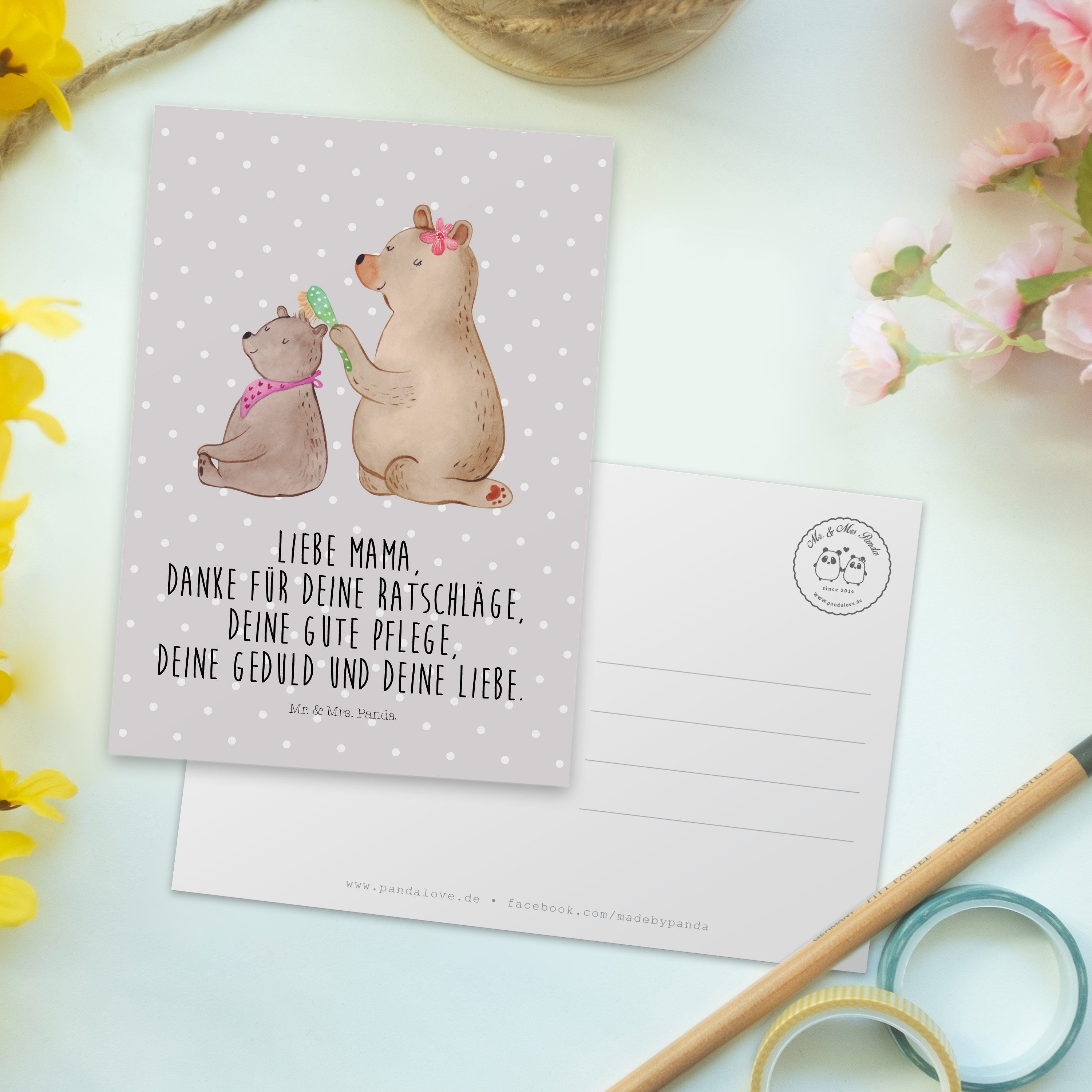 Mr. & Mrs. Bär - Geschenk, Familie, Postkarte Panda mit Einladungskarte, Grau Pastell - Ges Kind