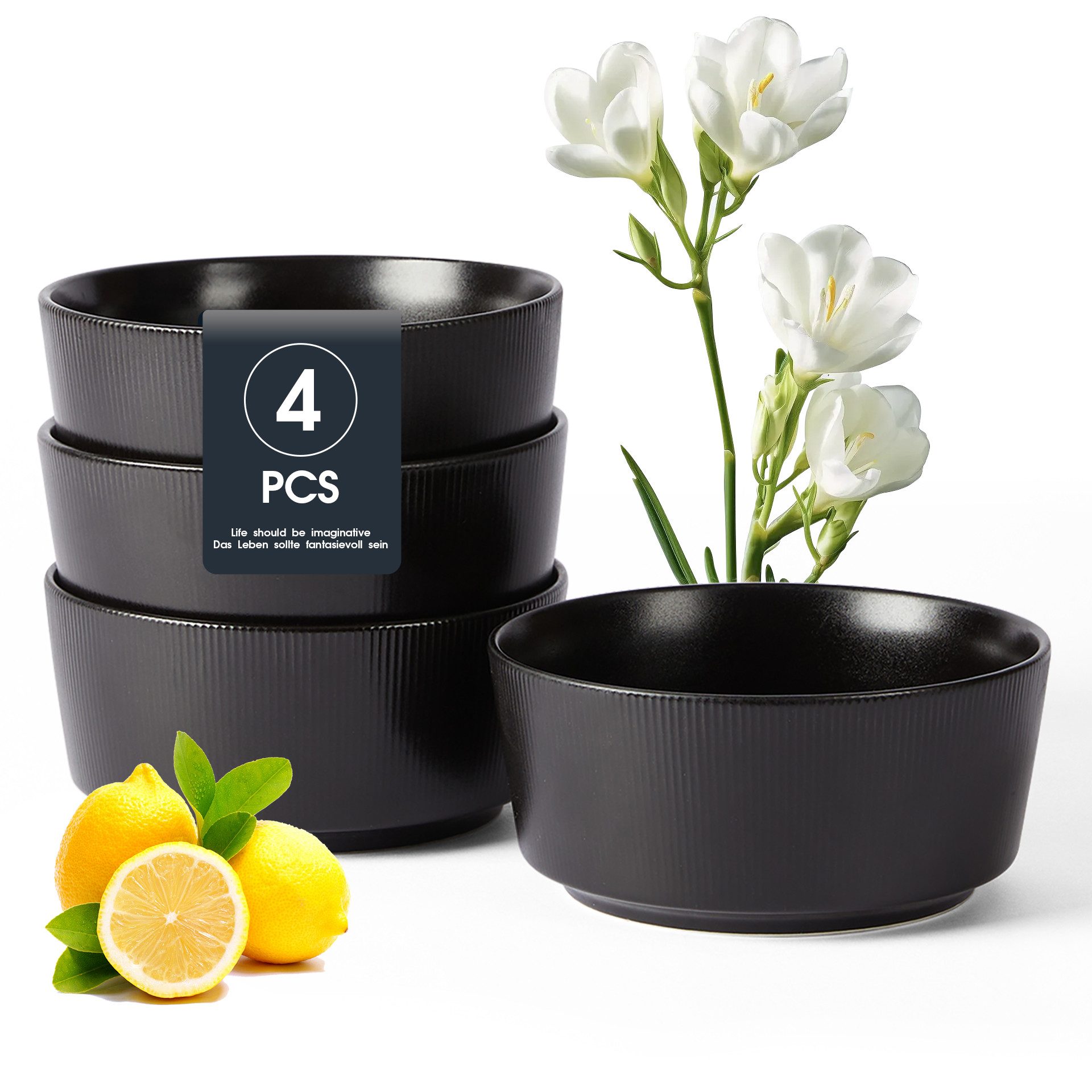 JIWOO Schüssel 4er,Ø15.2cm,Salatschüssel,Dessertschale,Eisschale,Müslischale, Keramik, (Keramik-Geschirrset, 4-tlg), Mikrowellen-und spülmaschinenfest,Mattglas,Stapelbares,Ø15.2cm