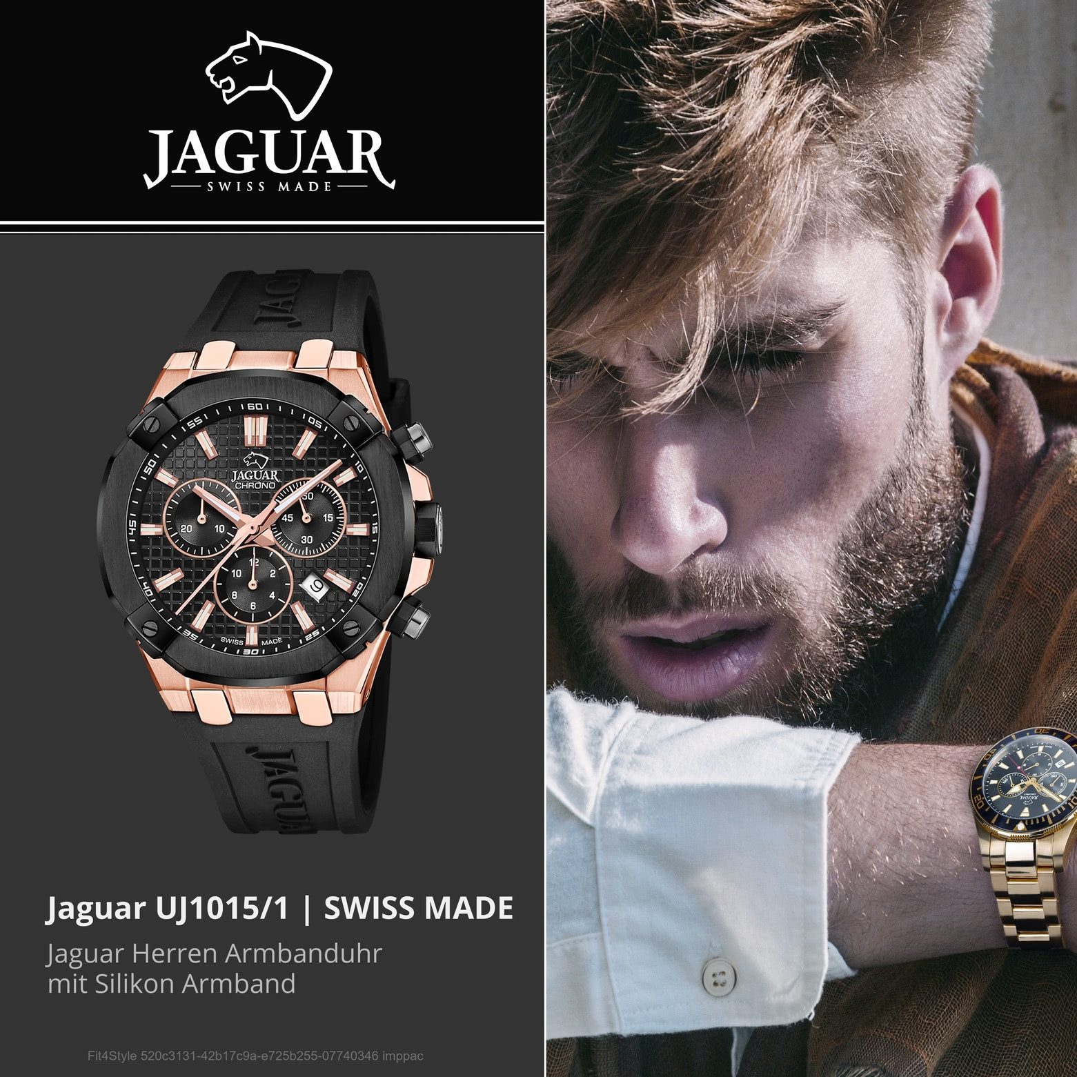 JAGUAR Chronograph Jaguar Herrenuhr Silikon schwarz Jaguar, (Chronograph), Herren Armbanduhr rund, Silikonarmband schwarz