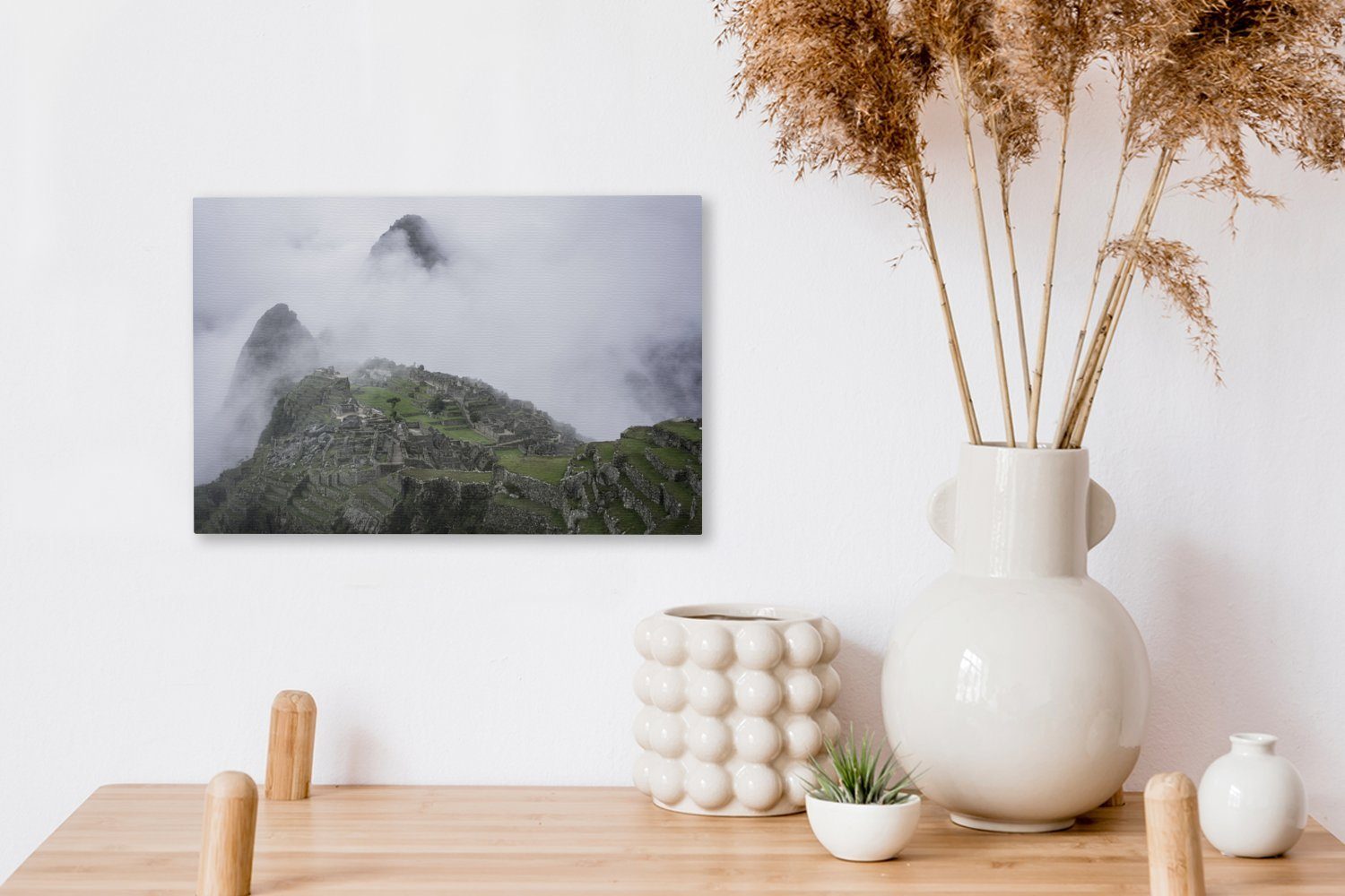 Peru Wandbild Leinwandbilder, - OneMillionCanvasses® Picchu, - (1 cm St), Leinwandbild Wanddeko, Machu 30x20 Aufhängefertig, Nebel