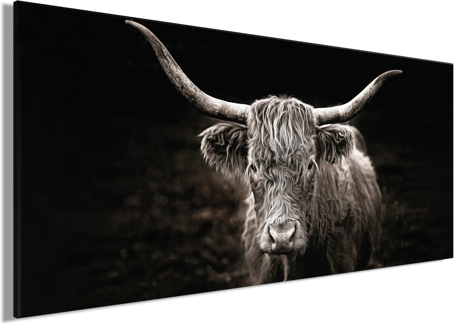 Bönninghoff Leinwandbild Wandbild HOCHLANDRIND XXL 90x200 cm – Leinwandbild Keilrahmen Deko, Kuhbilder (1 St), auf Keilrahmen gespannt