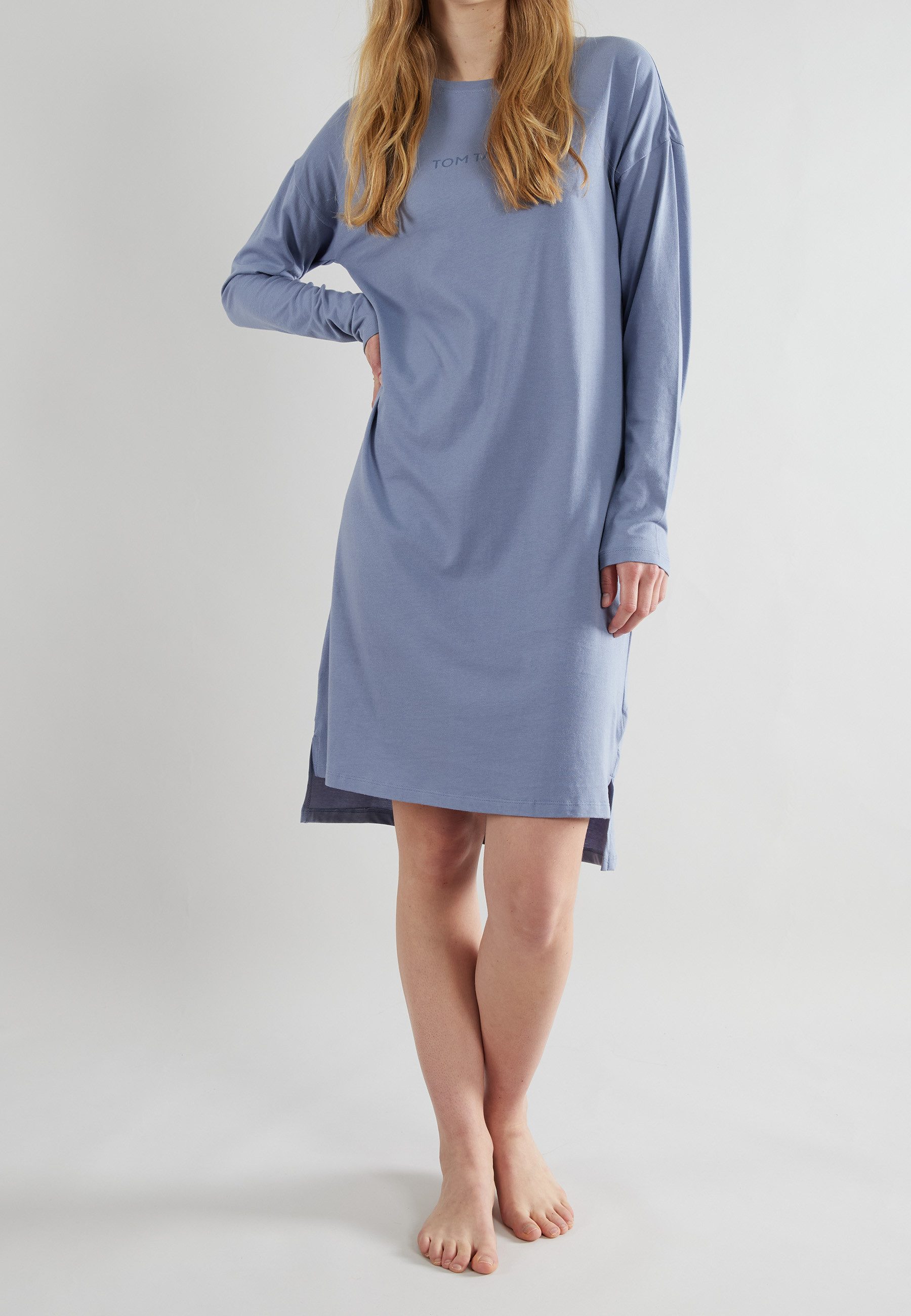 TOM TAILOR Nachthemd Charlotte knielang, Langarm, weich, mit Logodruck, Baumwolle