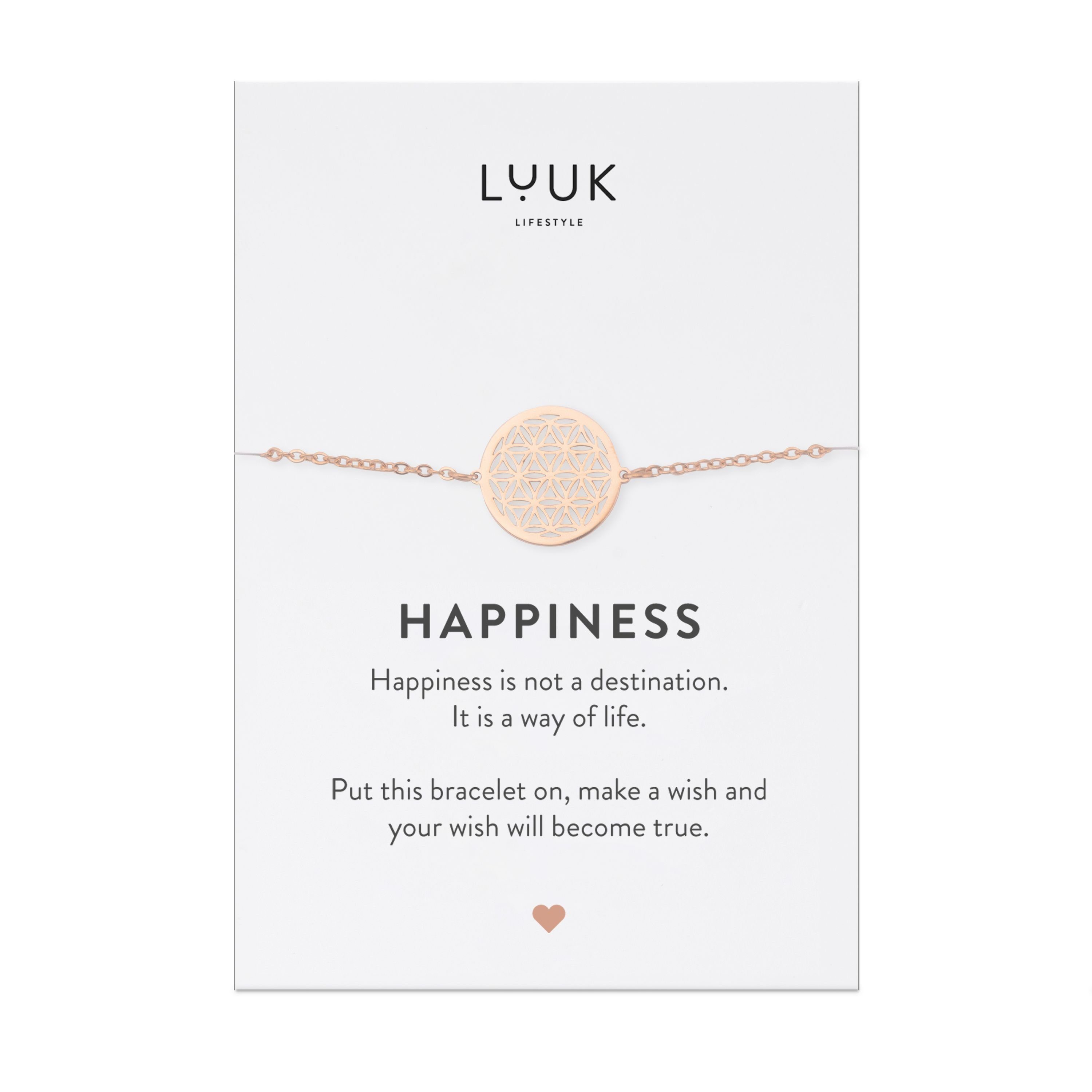 Happiness LUUK Spruchkarte Mandala, Roségold Edelstahlarmband LIFESTYLE mit