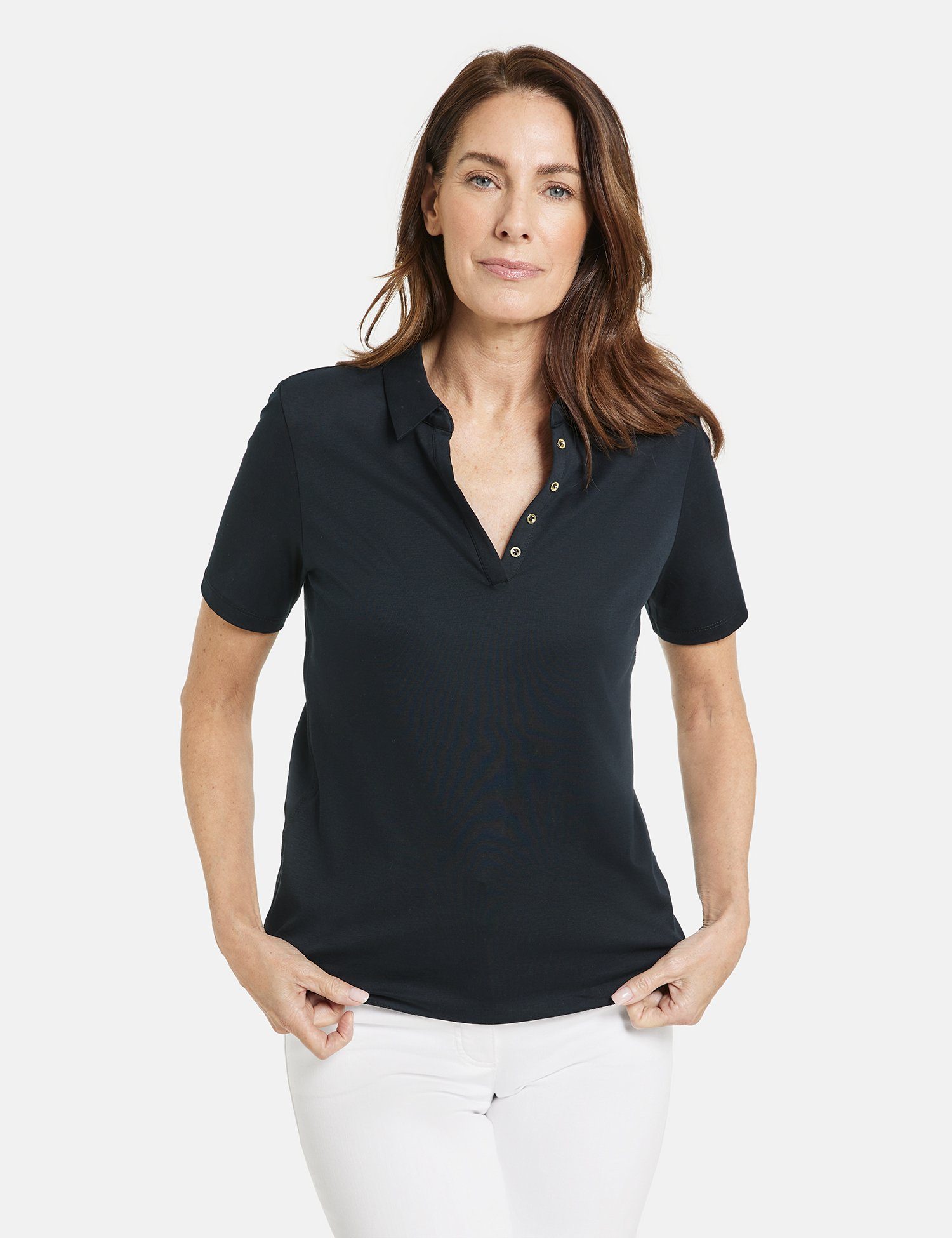 GERRY WEBER Kurzarmshirt Poloshirt aus Baumwolle