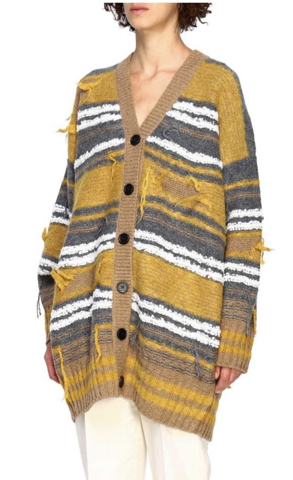 Missoni Umstandscardigan Oversized Distressed Strickjacke Cardigan V-Ausschnitt Unisex Drop-Shoulder, Rippbündchen, Distressed-Elemente