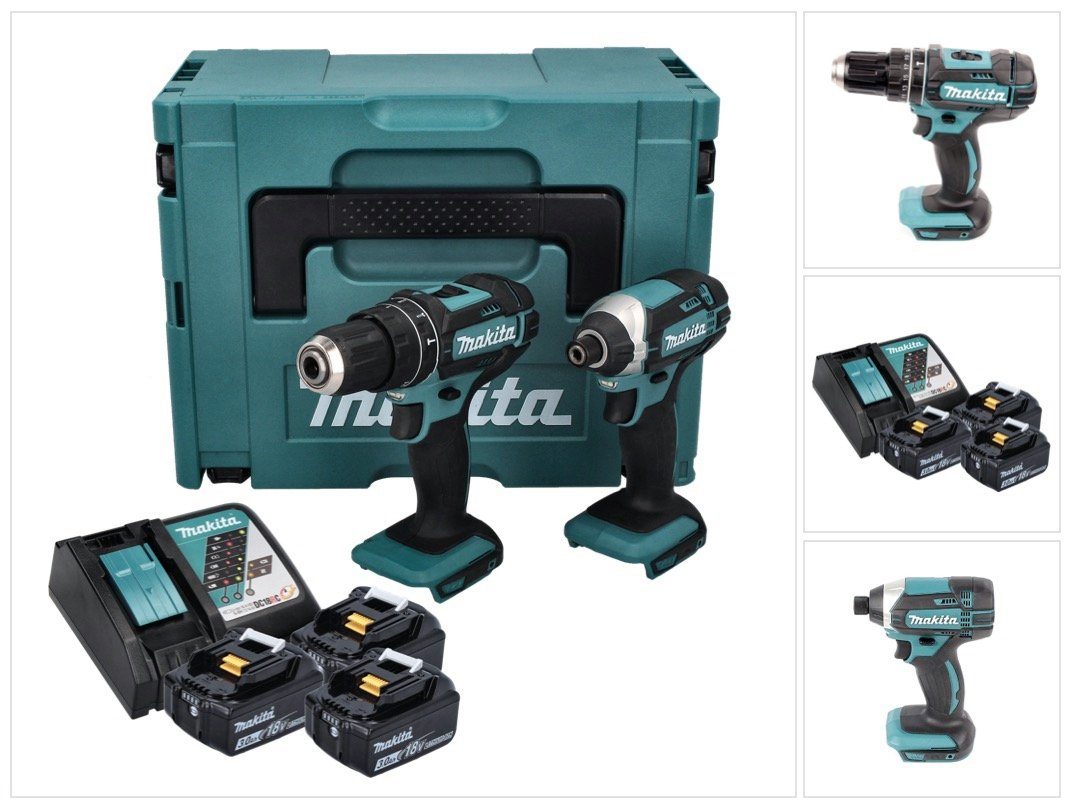 Makita Akku-Schlagbohrschrauber DLX 2131 JX1 Akku Kombo Kit 18 V mit DHP 482 62 Nm + DTD 152 165 Nm +