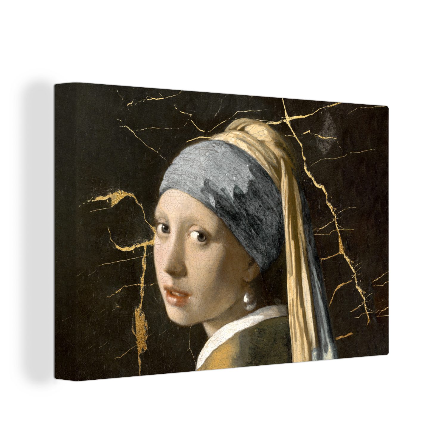 OneMillionCanvasses® Gemälde Mädchen mit Perlenohrring - Vermeer - Marmor, (1 St), Wandbild Leinwandbilder, Aufhängefertig, Wanddeko, 30x20 cm