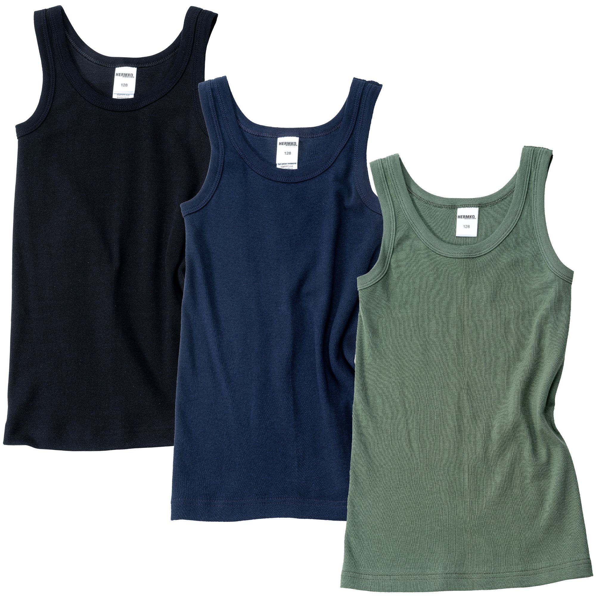 HERMKO Unterhemd 2800 (Pack, 3er) 100 % Bio-Baumwolle, Knaben Tank Top, hergestellt in EU, Feinripp