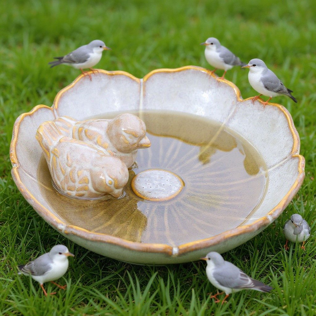 Fachhandel Plus Vogeltränke winterfest, Fleur, Ø 23 cm oder Ø 28 cm, mit 2 Deko-Vögeln, 5 Farben und 2 Größen zur Auswahl