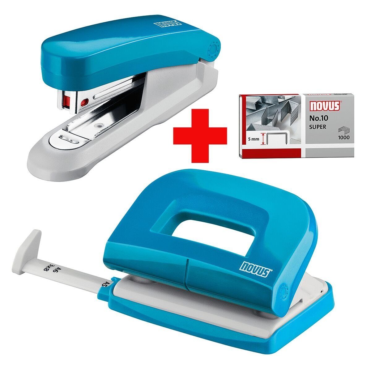 NOVUS Lochstanzer Evolution Twin Set fresh, Locher-Tacker-Büroset inkl. Heftklammern