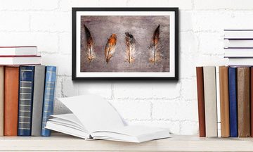 WandbilderXXL Bild mit Rahmen Four Feathers, Vogelfedern, Wandbild, in 4 Größen erhältlich