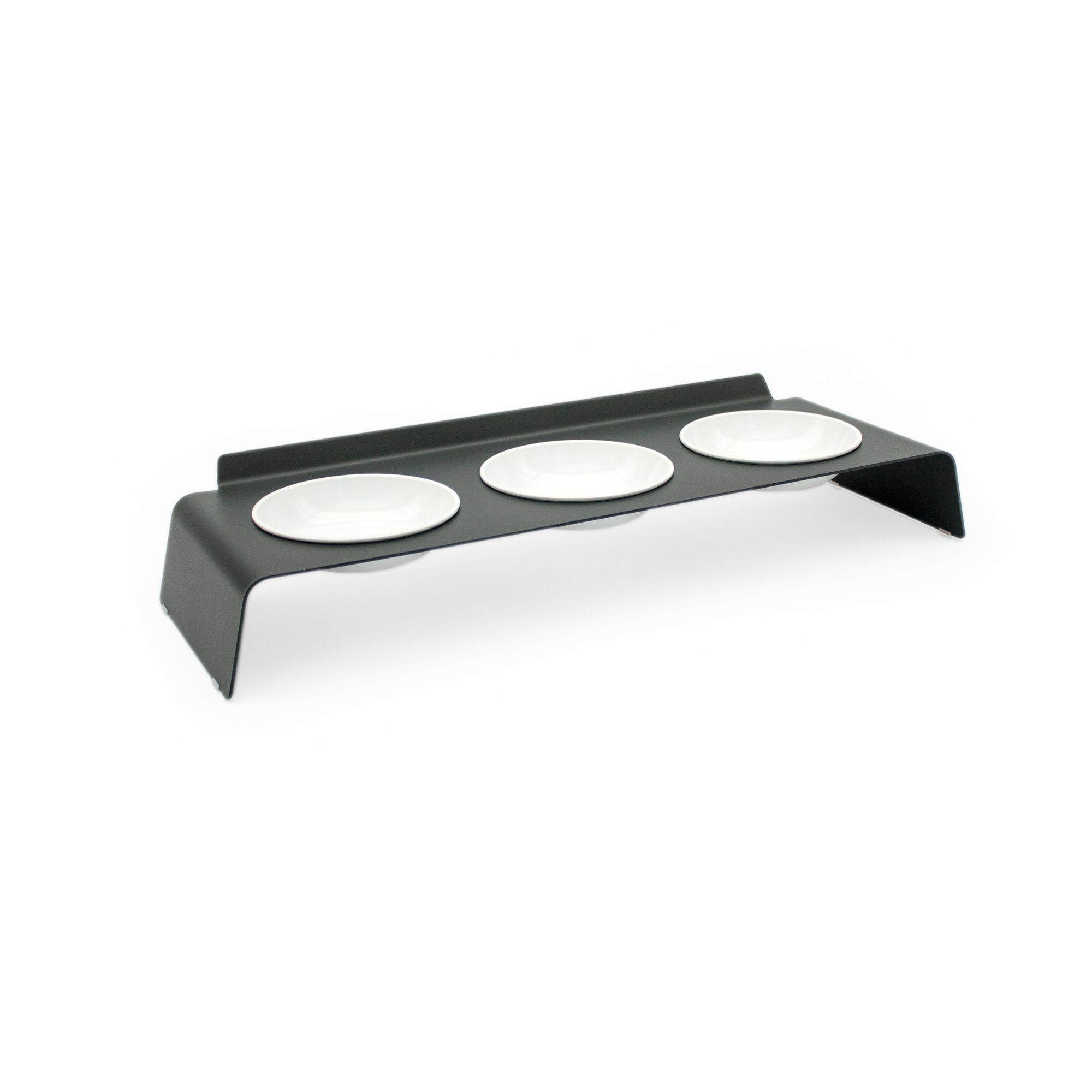 LucyBalu Katzen-Futterspender Erhöhter 3er Napfständer für Katzen BUFFET, Schalen aus Melamin (Made in Germany)