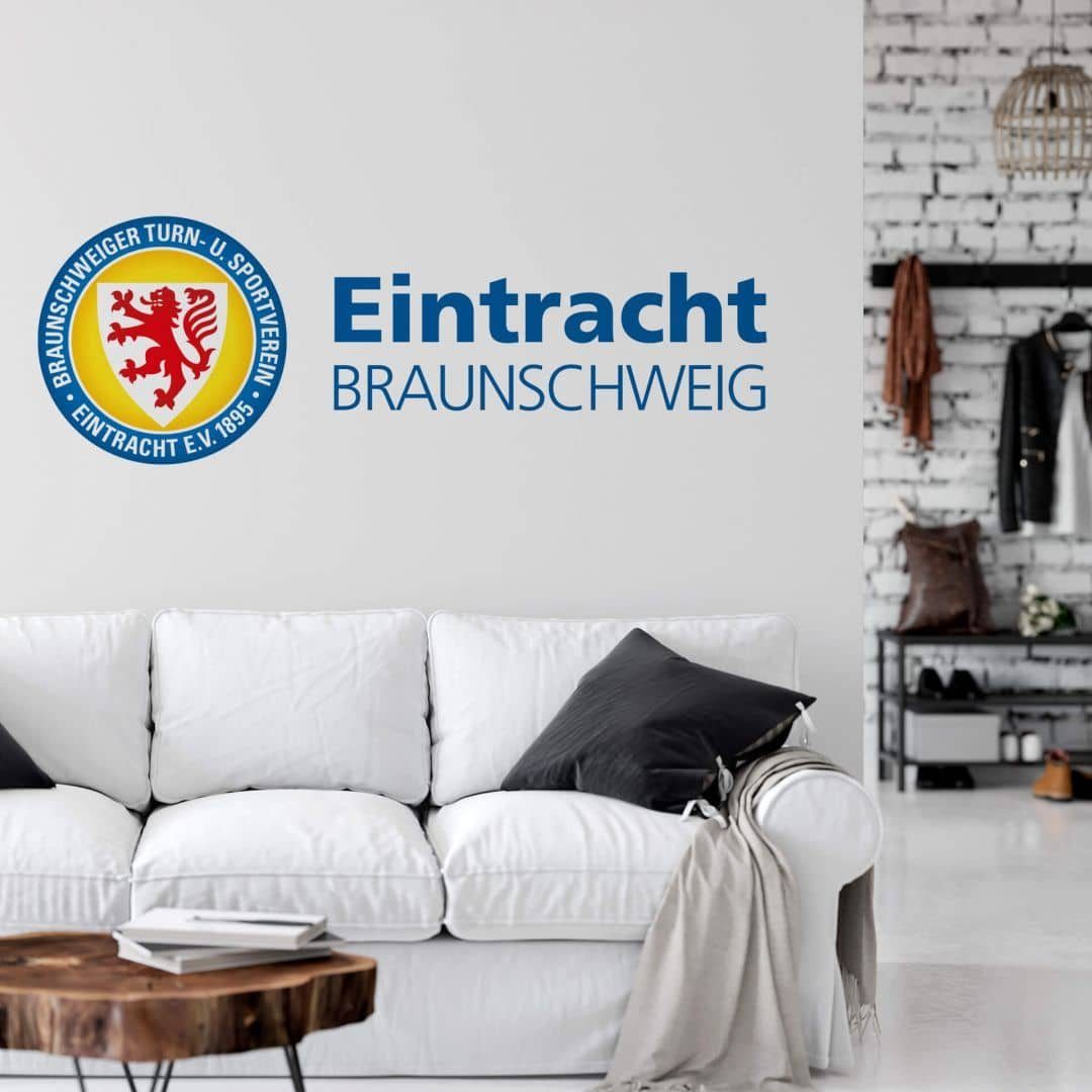 K&L Wall Art Wandtattoo Fußball Wandtattoo Eintracht Braunschweig Löwe Wappen Logo Schriftzug, selbstklebende Eintracht Braunschweig Wandsticker, made in Berlin