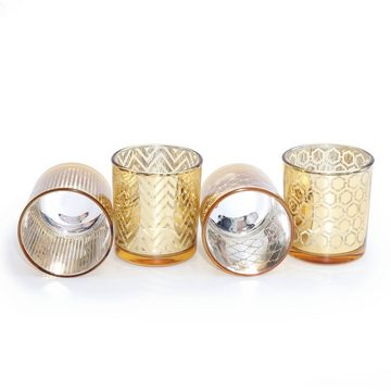 Flanacom Teelichthalter Orientalische Kerzengläser Glas - Ornament-Design (4er Set), orientalisches Design