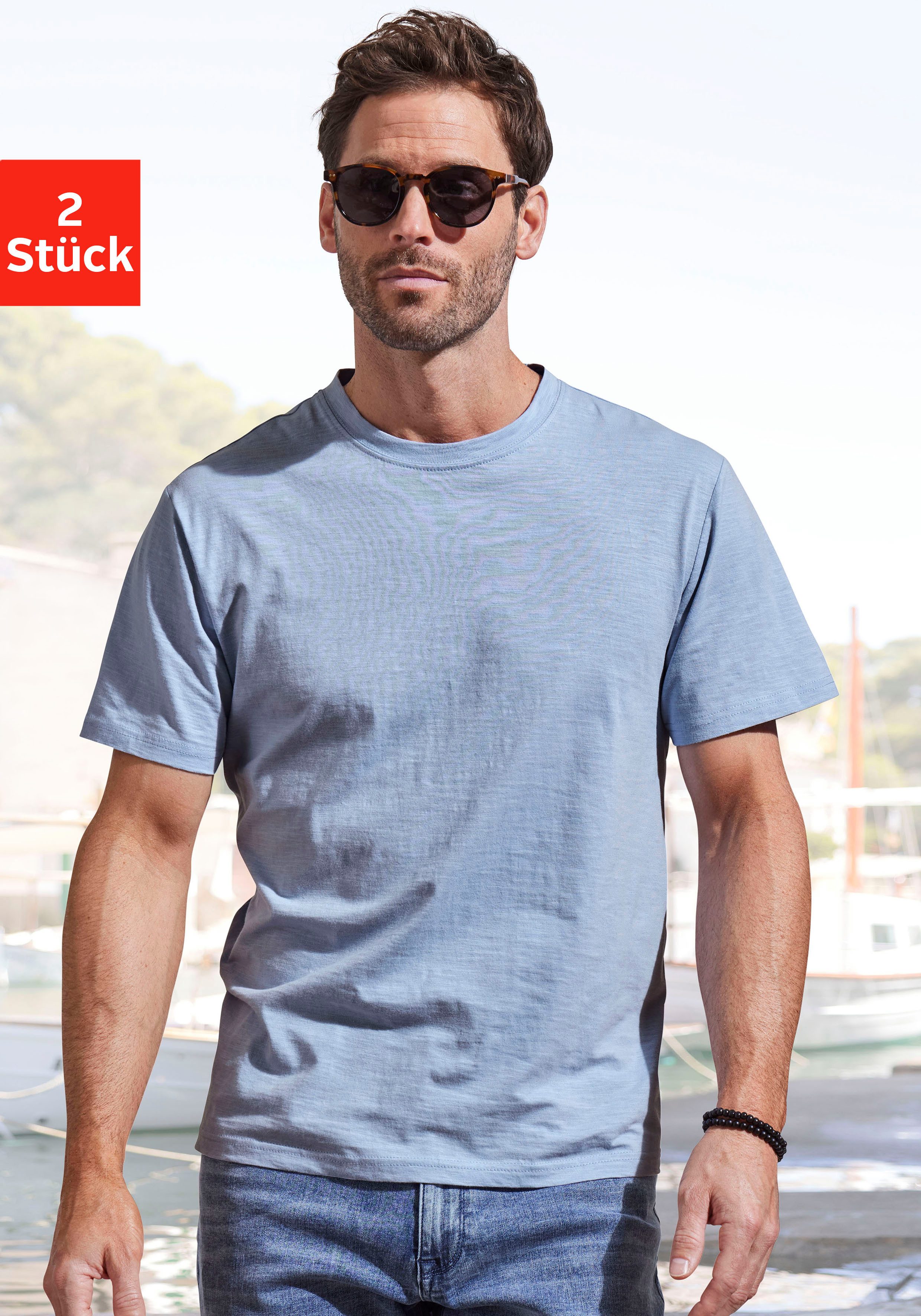 John Devin T-Shirt mit Slub-Garn Struktur (Packung, 2-tlg., 2er-Pack) aus l günstig online kaufen