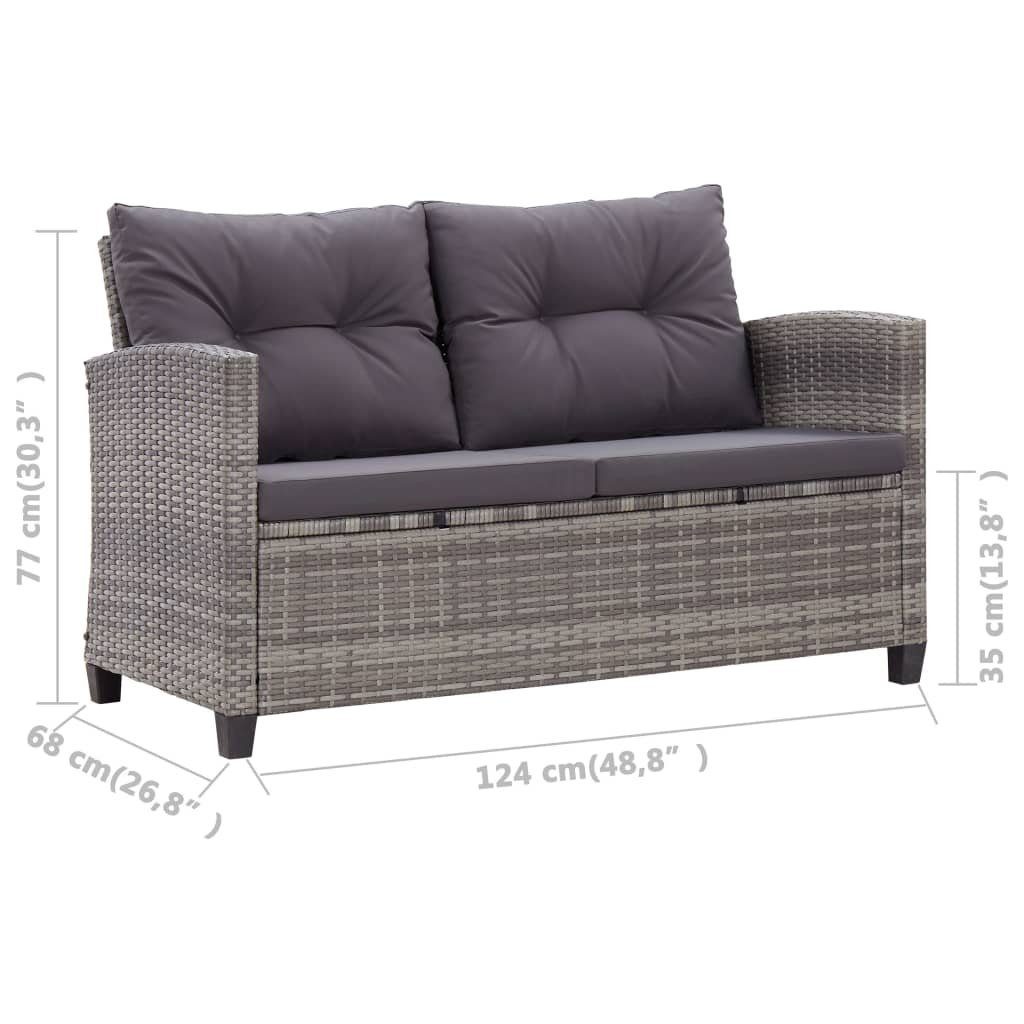 vidaXL Loungesofa 2-Sitzer-Gartensofa mit Teile Poly Rattan, Grau Kissen 1 cm 124