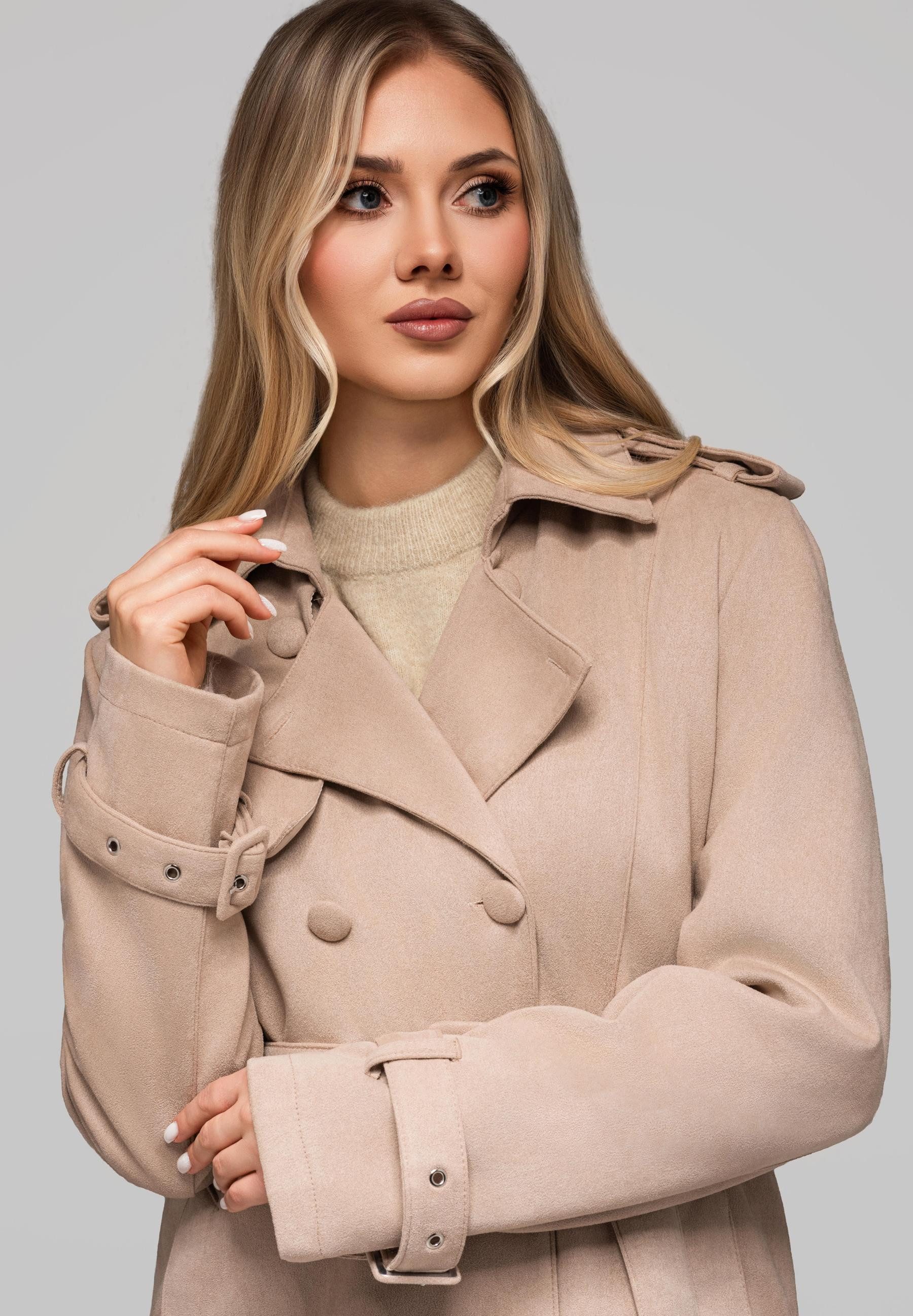 OMBRE Trenchcoat Eleganter Damen-Trenchcoat mit Gürtel Klassischer Damen-Trenchcoat
